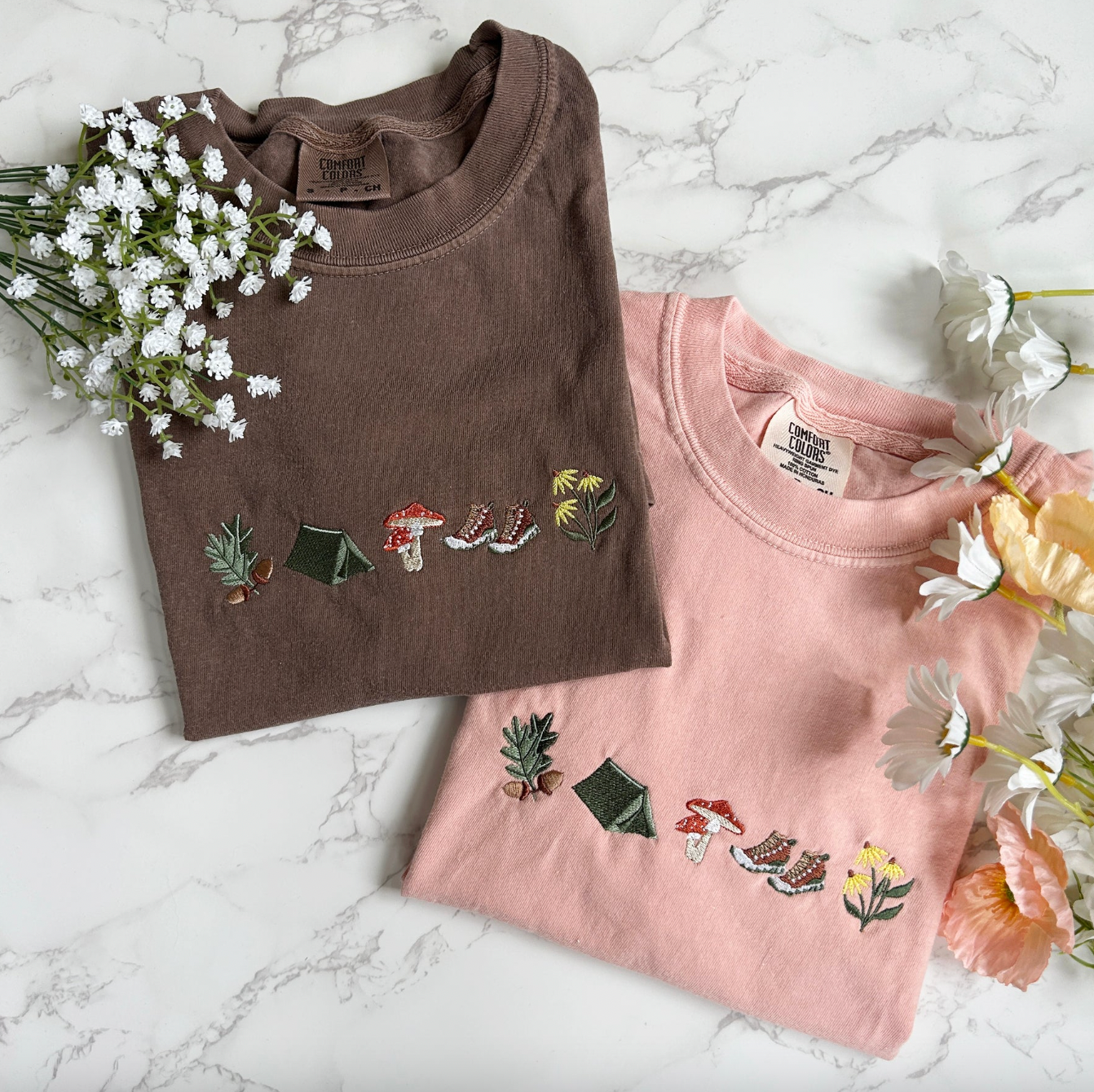 Embroidered Camping Mushroom Outdoorsy Plant Tshirt Hoodie, Sweatshirt | PodTeesHub.com