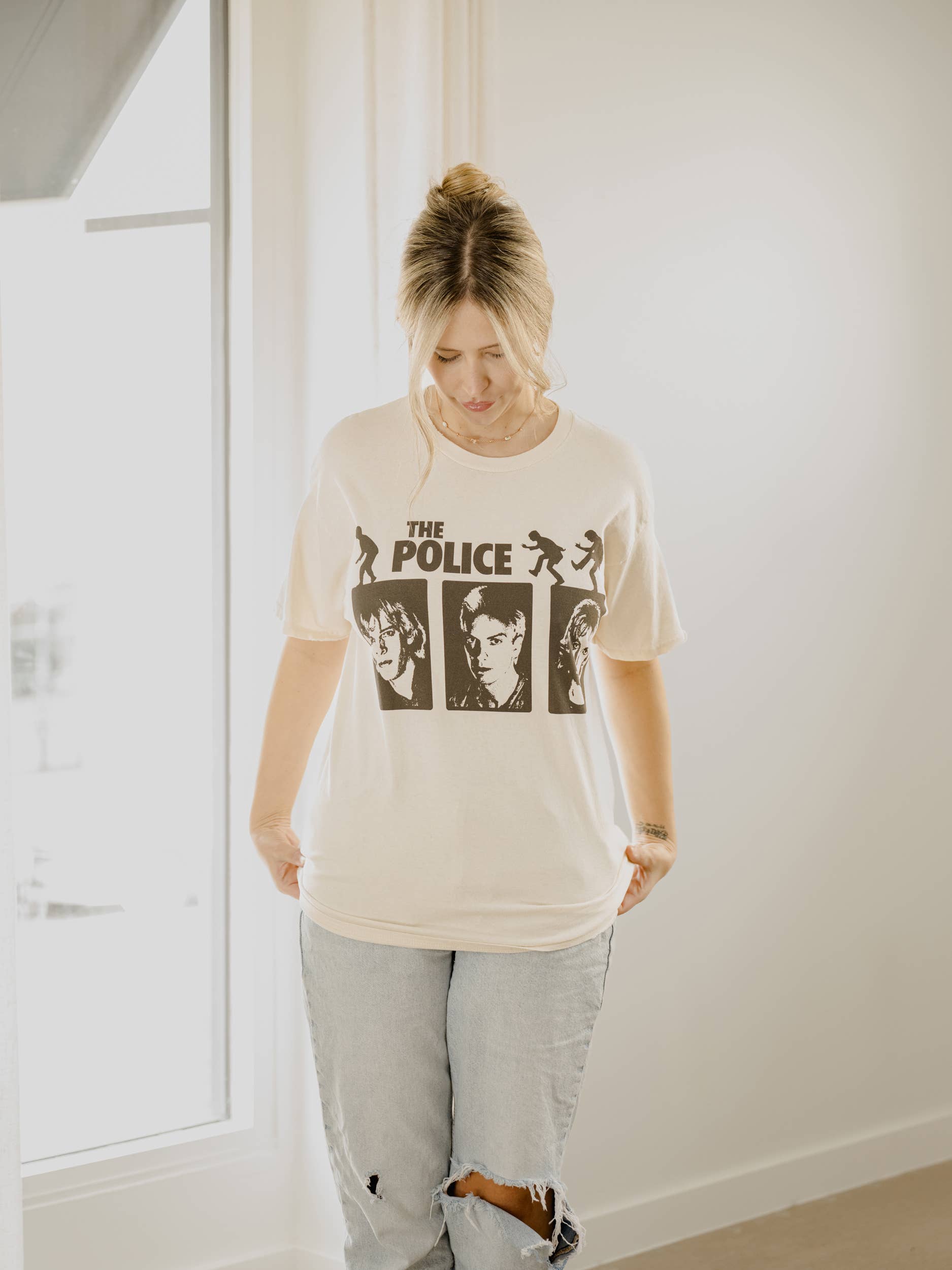 The Police Black & White Pic Off White Thrifted Graphic Tee Hoodie, Sweatshirt | PodTeesHub.com