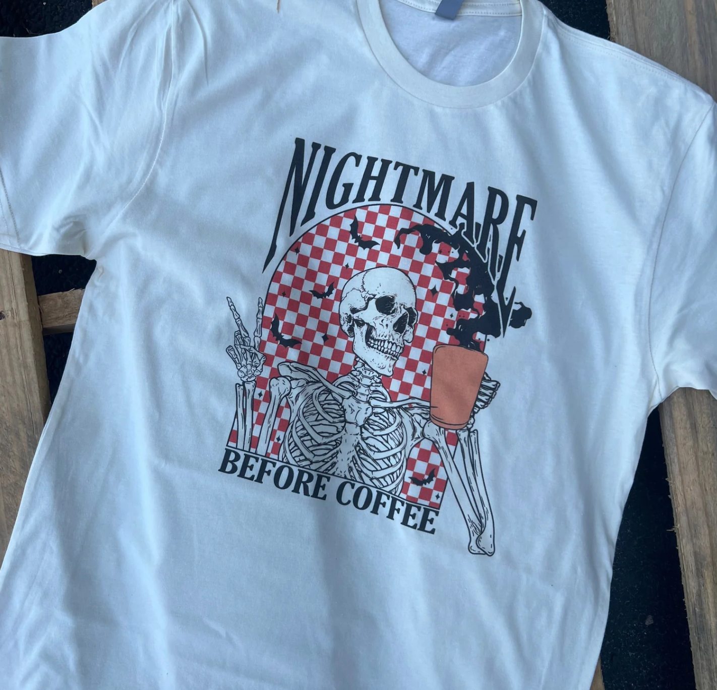 Nightmare Before Coffee Halloween Tee - Cream Tee Hoodie, Sweatshirt | PodTeesHub.com