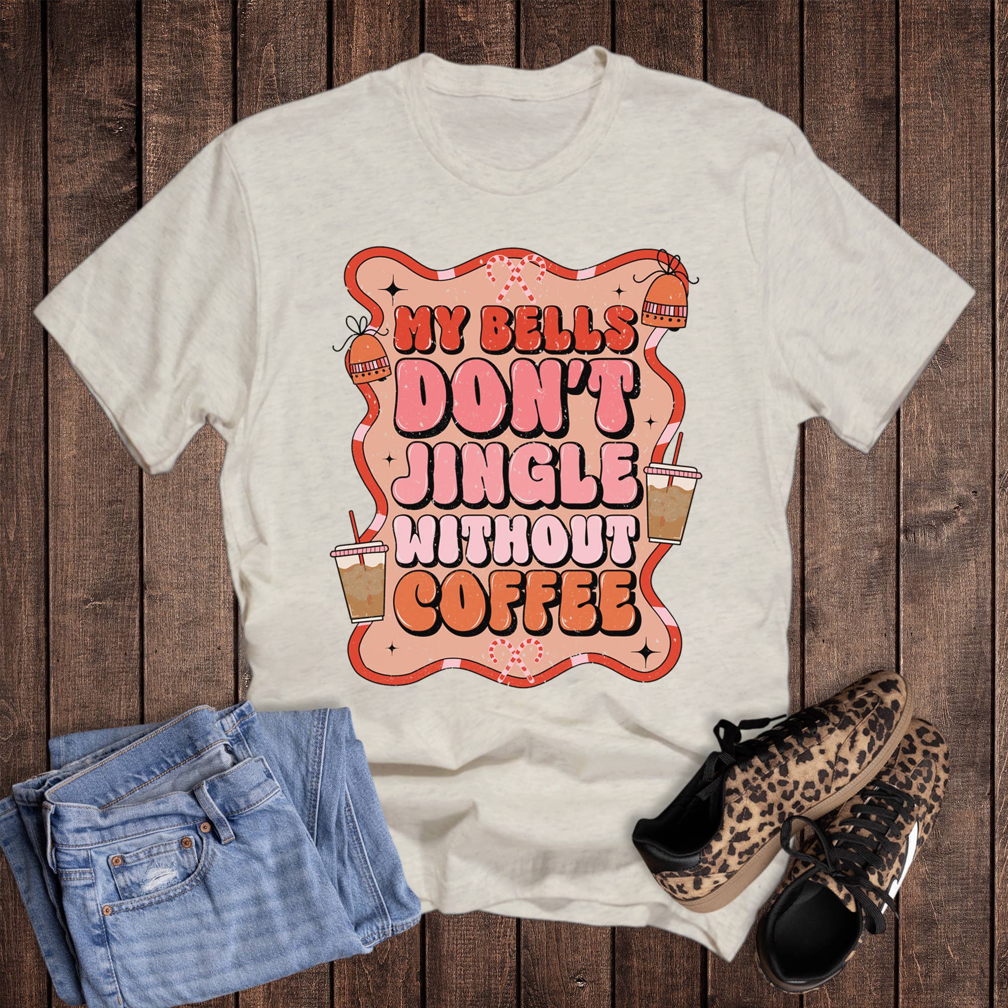 Christmas Bells Don't Jingle Without Coffee Graphic Tee Hoodie, Sweatshirt | PodTeesHub.com