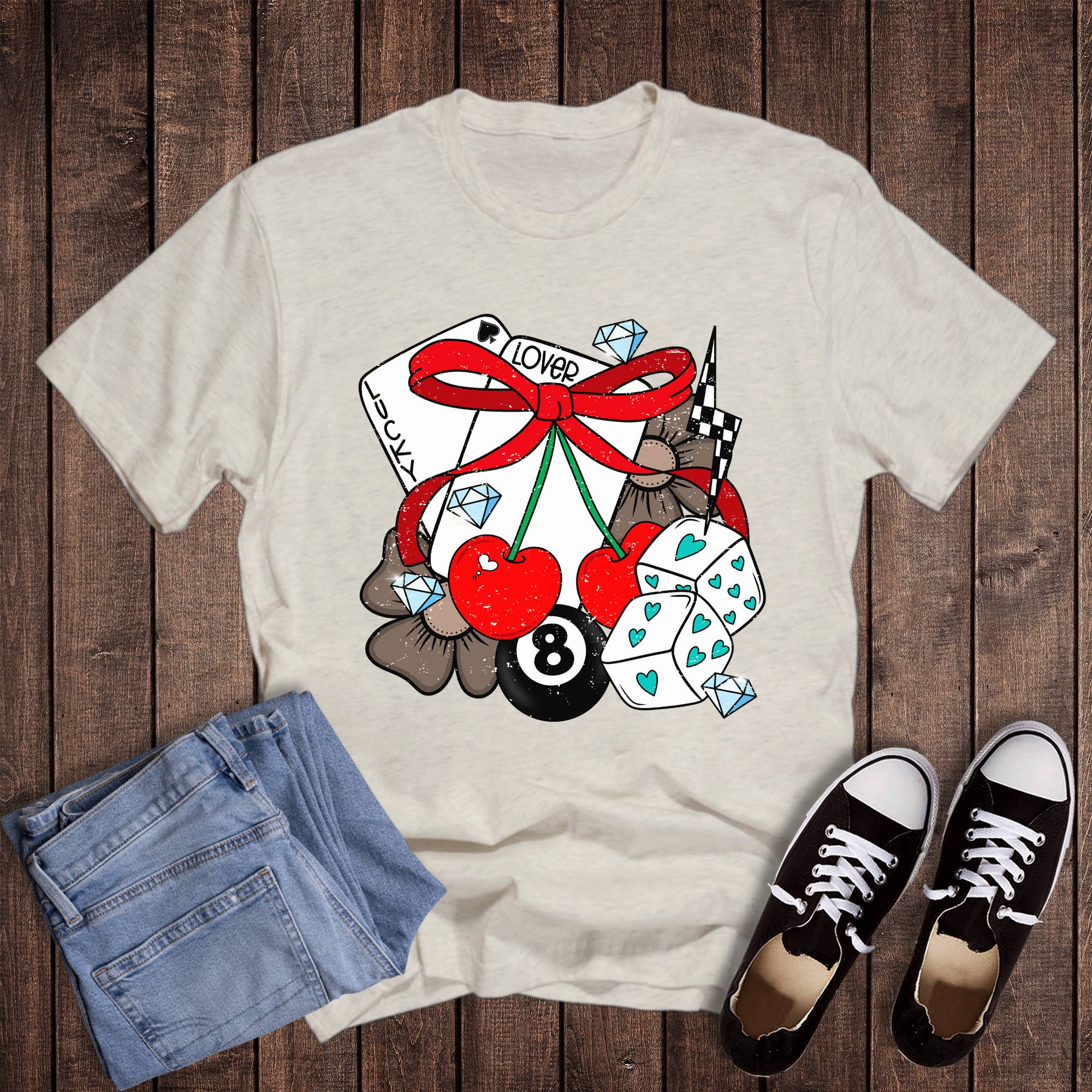 Valentines Lucky Lover Cherries Graphic Tee Hoodie, Sweatshirt | PodTeesHub.com