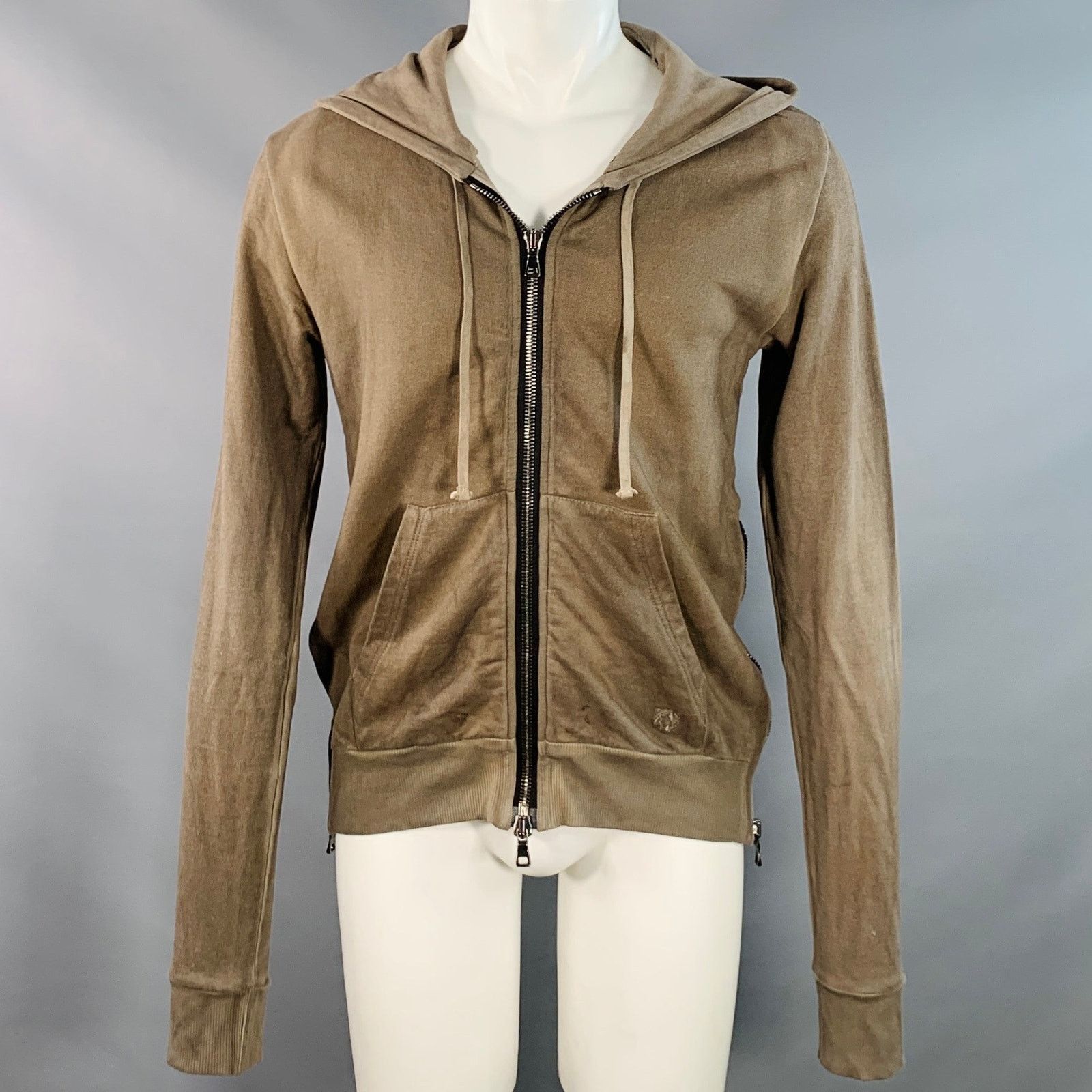 Balmain M Grey Olive Cotton Distressed Hoodie Sweatshirt T-Shirts | PodTeesHub.com