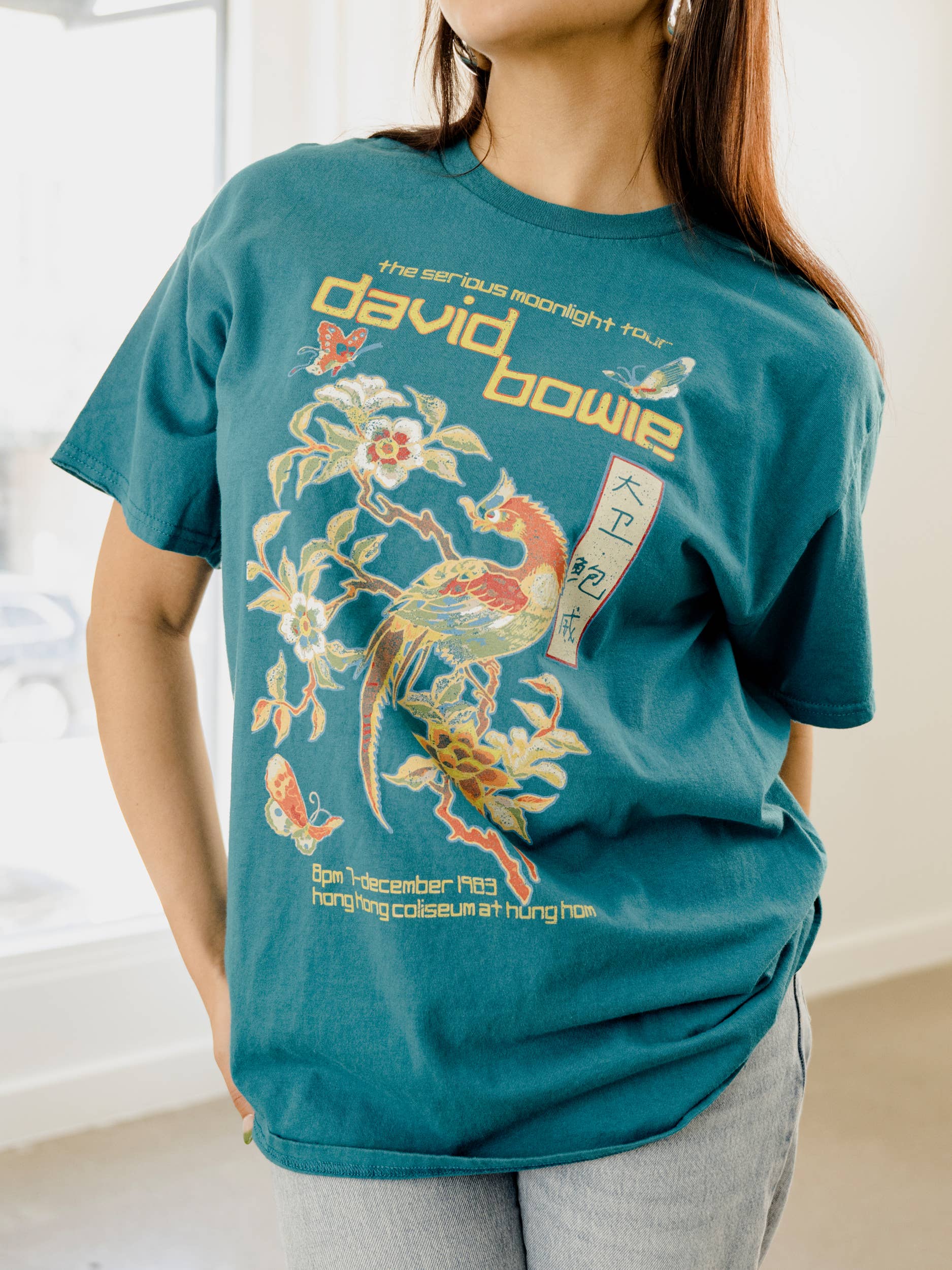 David Bowie Hong Kong Gala Blue Thrifted Graphic Tee Hoodie, Sweatshirt | PodTeesHub.com