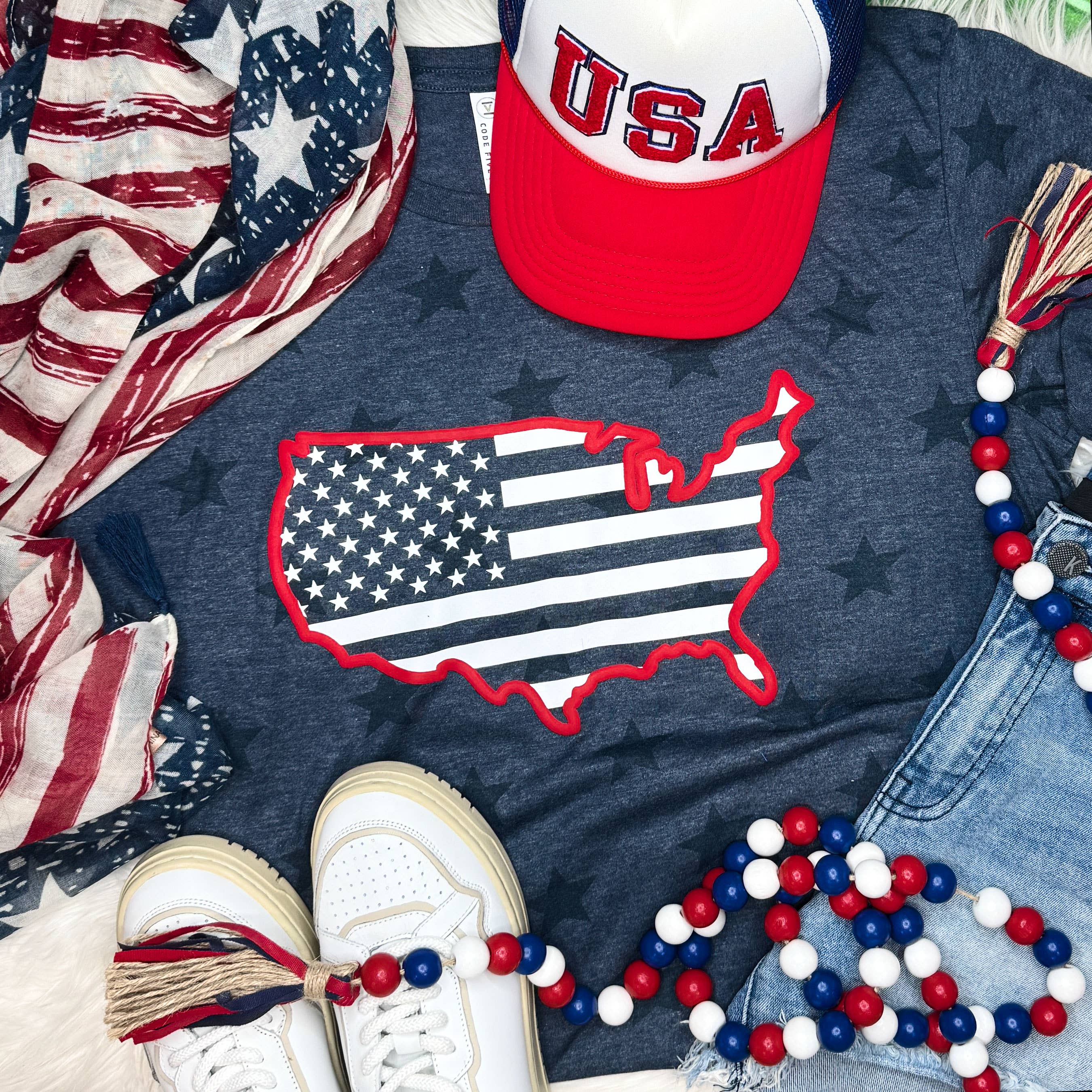 United States Red Puff Star Tee Hoodie, Sweatshirt | PodTeesHub.com