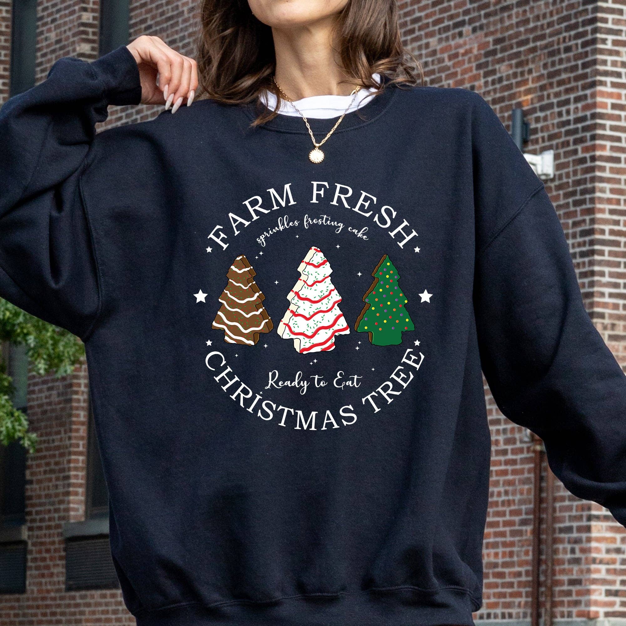 Farm Fresh Christmas Tree, White and Green Cakes Sweatshirt T-Shirts, Hoodie | PodTeesHub.com