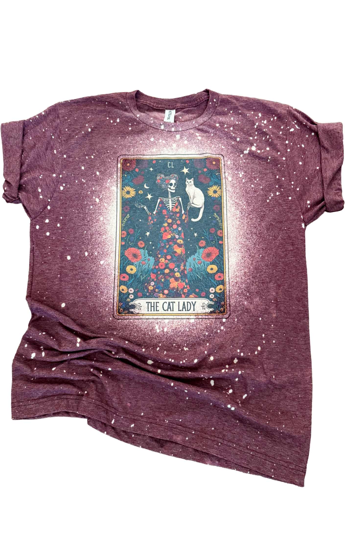 The Cat Lady – Skeleton Tarot Card Bleached Tee Hoodie, Sweatshirt | PodTeesHub.com