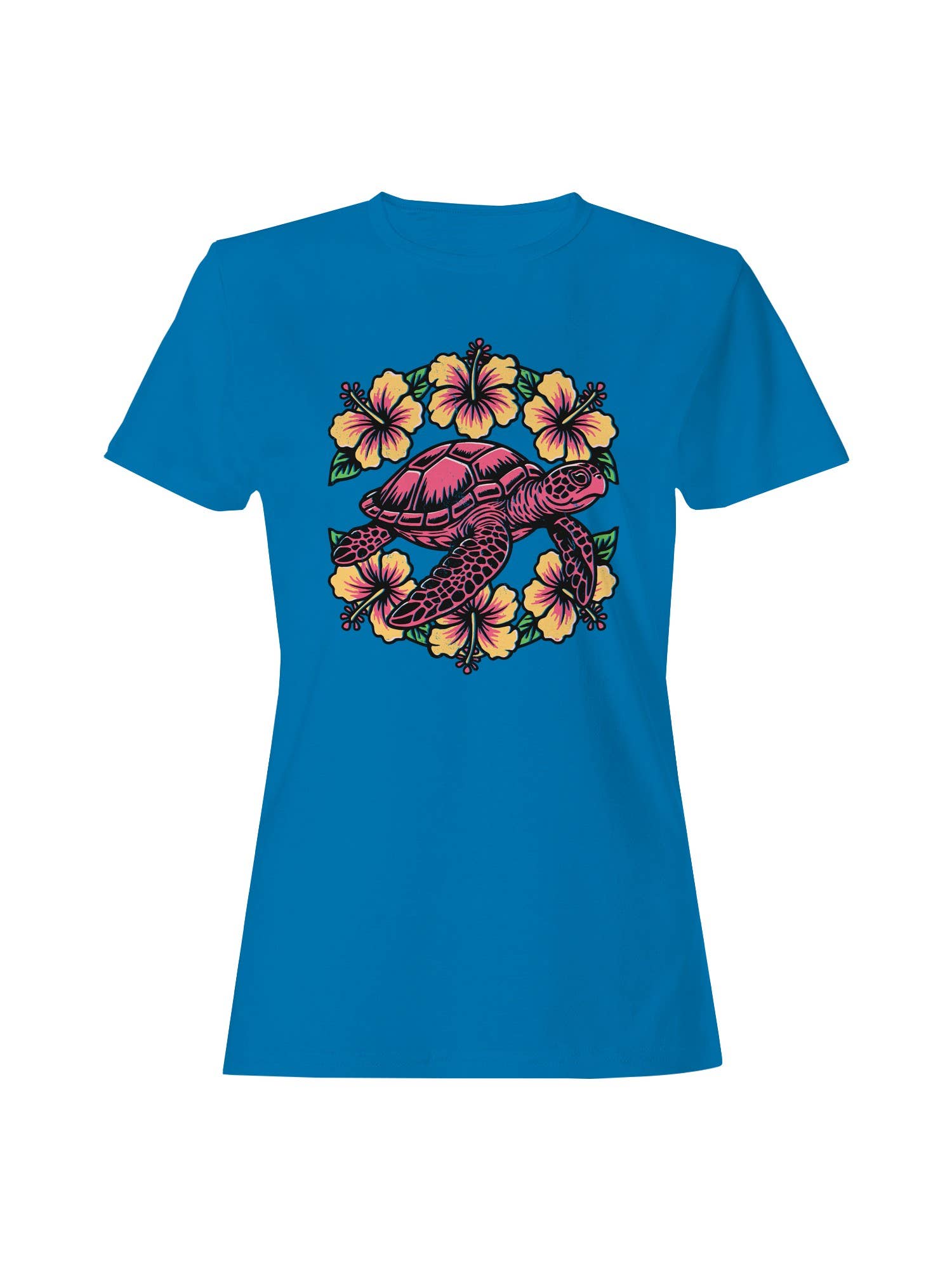Tropical Turtle and Hibiscus Art Women's T-Shirt Hoodie, Sweatshirt | PodTeesHub.com