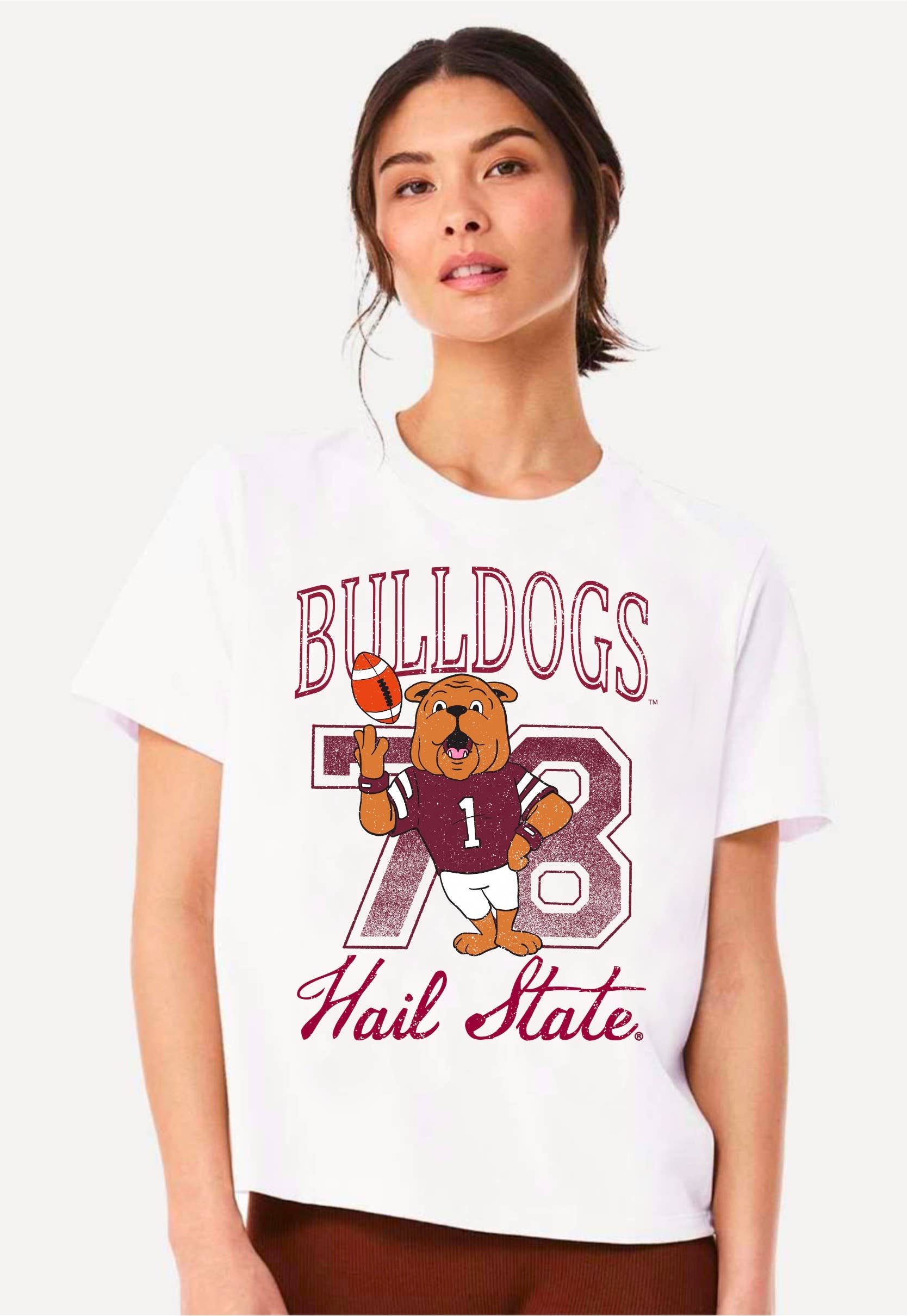 Mississippi St. Bulldogs Club Mascot White Ellie Perfect Tee Hoodie, Sweatshirt | PodTeesHub.com