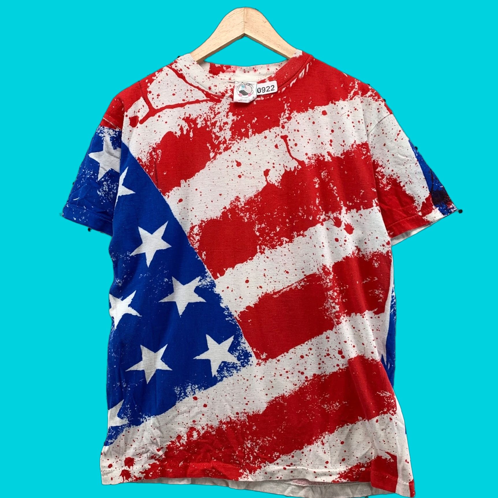 Vintage Usa Flag Shirt White L Men S Large 90s Caribbean Dream Short Sleeve Crew Neck Graphi Hoodie, Sweatshirt