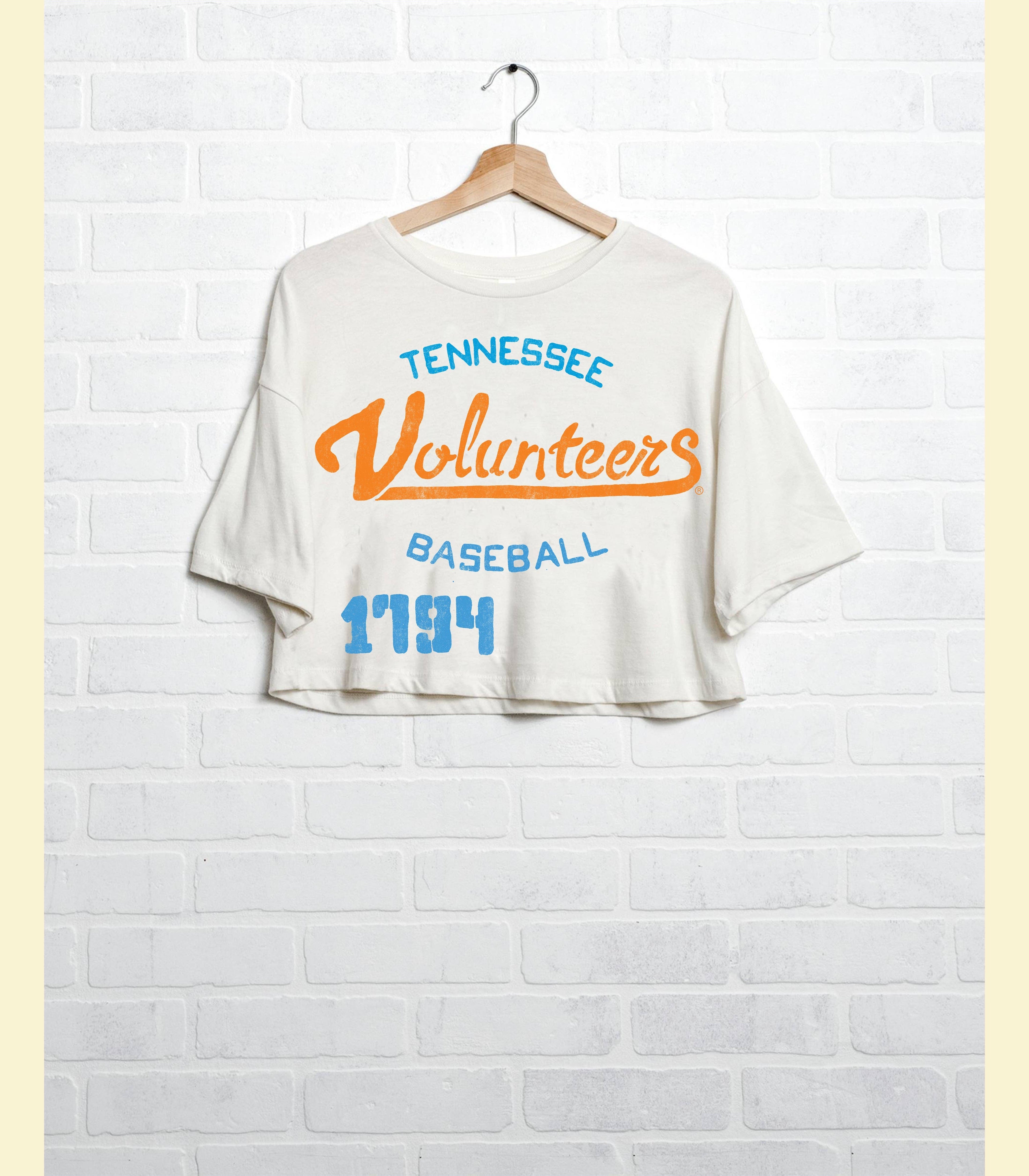 Tennessee Vols Baseball Stencil Off White Cropped Tee Hoodie, Sweatshirt | PodTeesHub.com