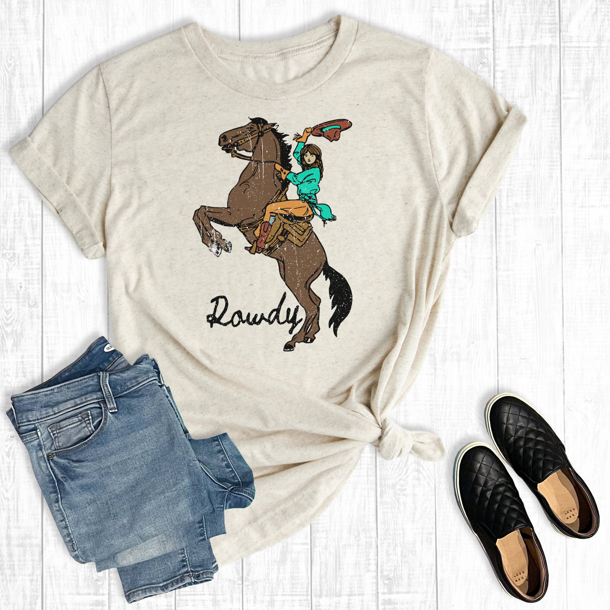 Western Rowdy Rodeo Cowgirl Graphic Tee Hoodie, Sweatshirt | PodTeesHub.com