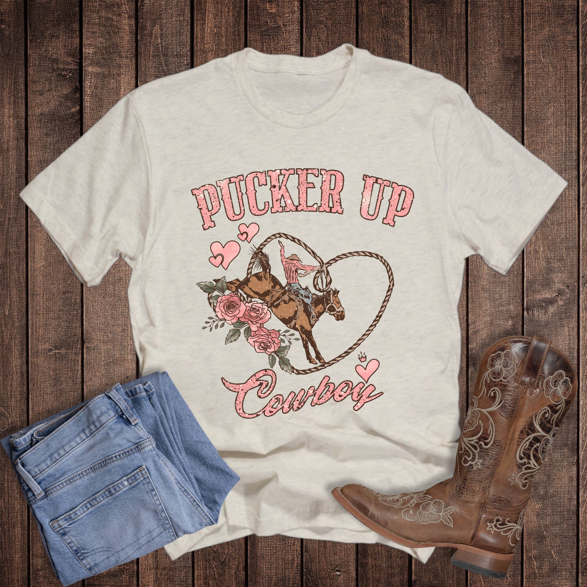 Valentines Western Pucker Up Cowboy Graphic Tee Hoodie, Sweatshirt | PodTeesHub.com