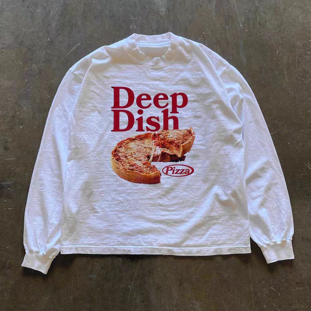 Vintage Pizza Pattern Street Fashion Retro Cotton T Shirt Hoodie, Sweatshirt | PodTeesHub.com