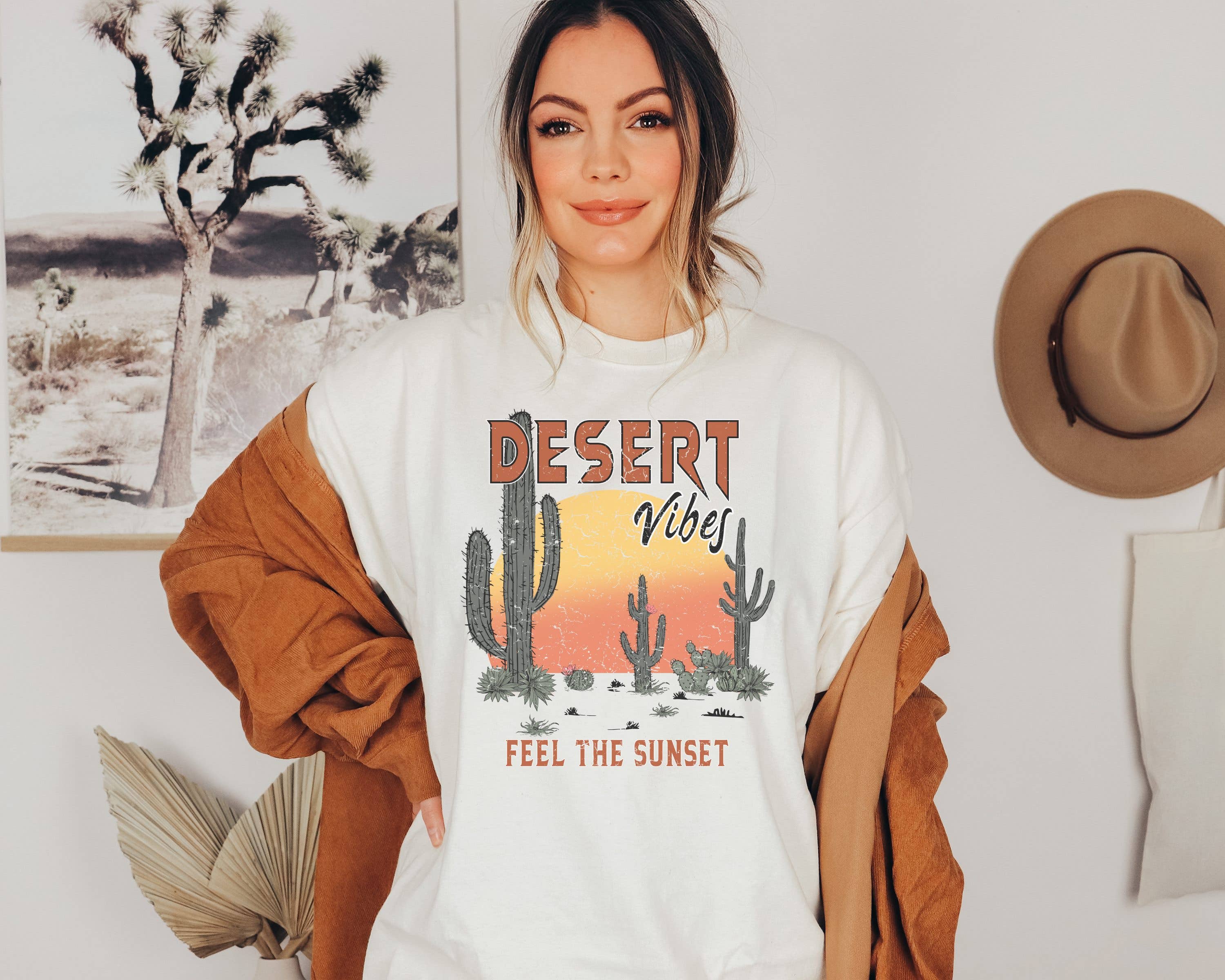 Desert Vibes Feel the Sunset Graphic Tee | Desert Vibes Tee Hoodie, Sweatshirt | PodTeesHub.com