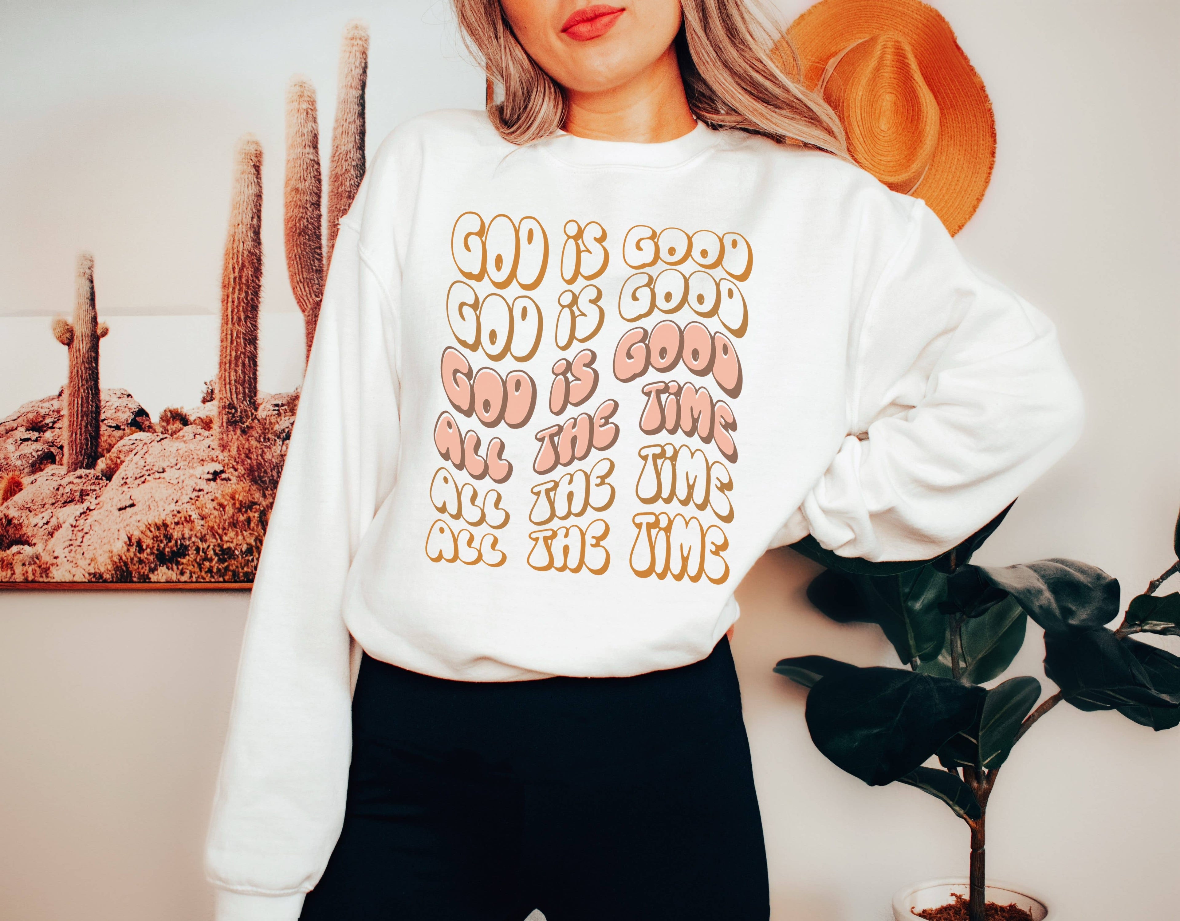 God Is Good Retro Crew Neck Sweatshirt T-Shirts, Hoodie | PodTeesHub.com
