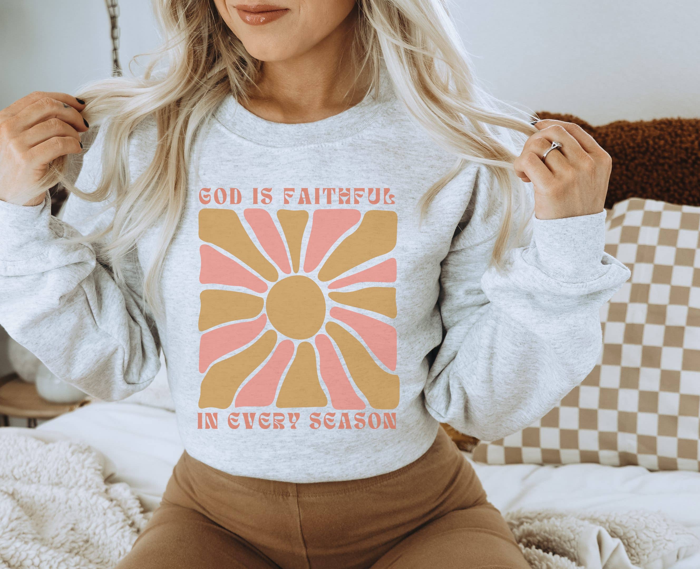 God Is Faithful Crew Neck Sweatshirt | Retro Fall Sweat T-Shirts, Hoodie | PodTeesHub.com