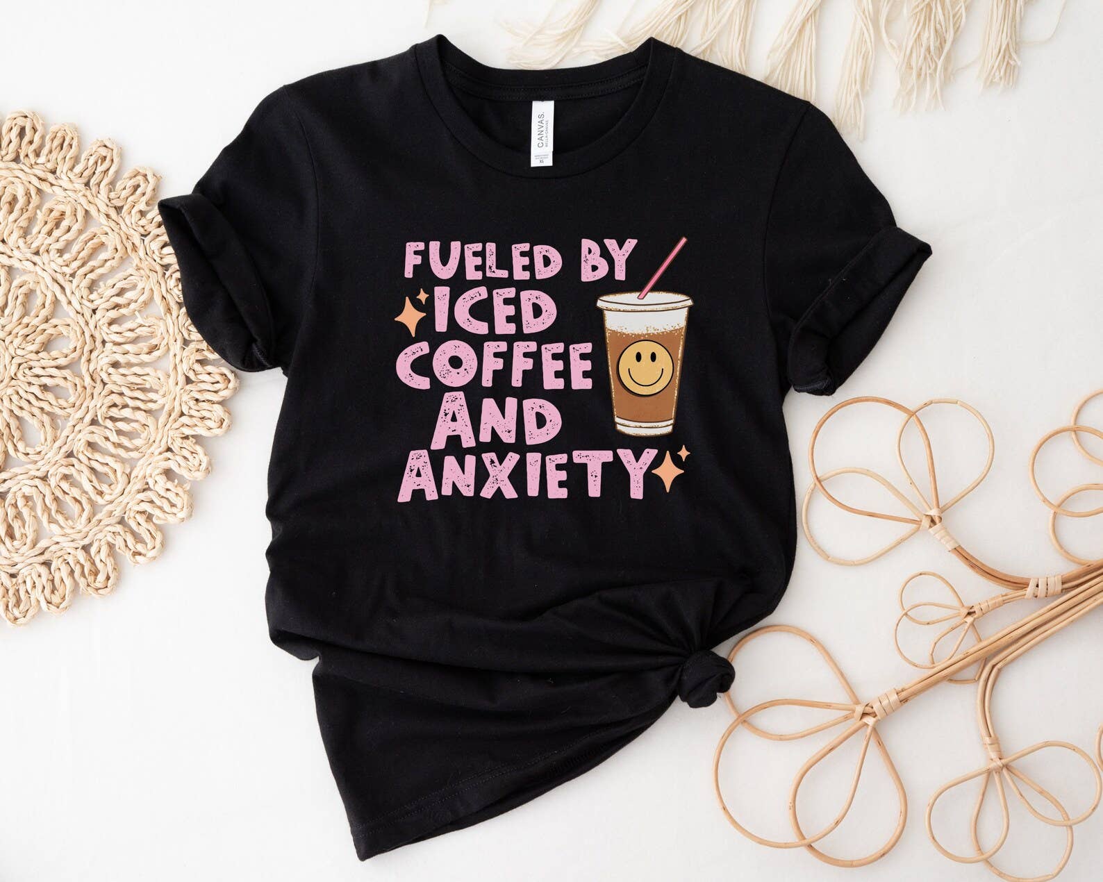Fueled By Iced Coffee and Anxiety T-Shirt Hoodie, Sweatshirt | PodTeesHub.com