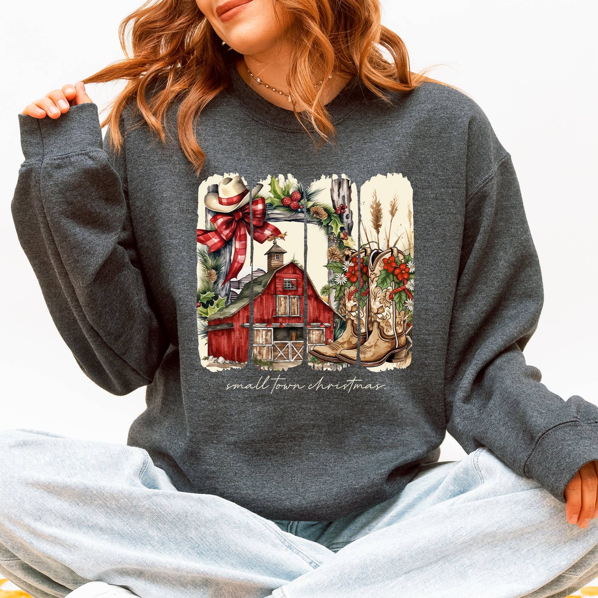 Small Town Christmas, Country, Farm Life, Santa Sweatshirt T-Shirts, Hoodie | PodTeesHub.com