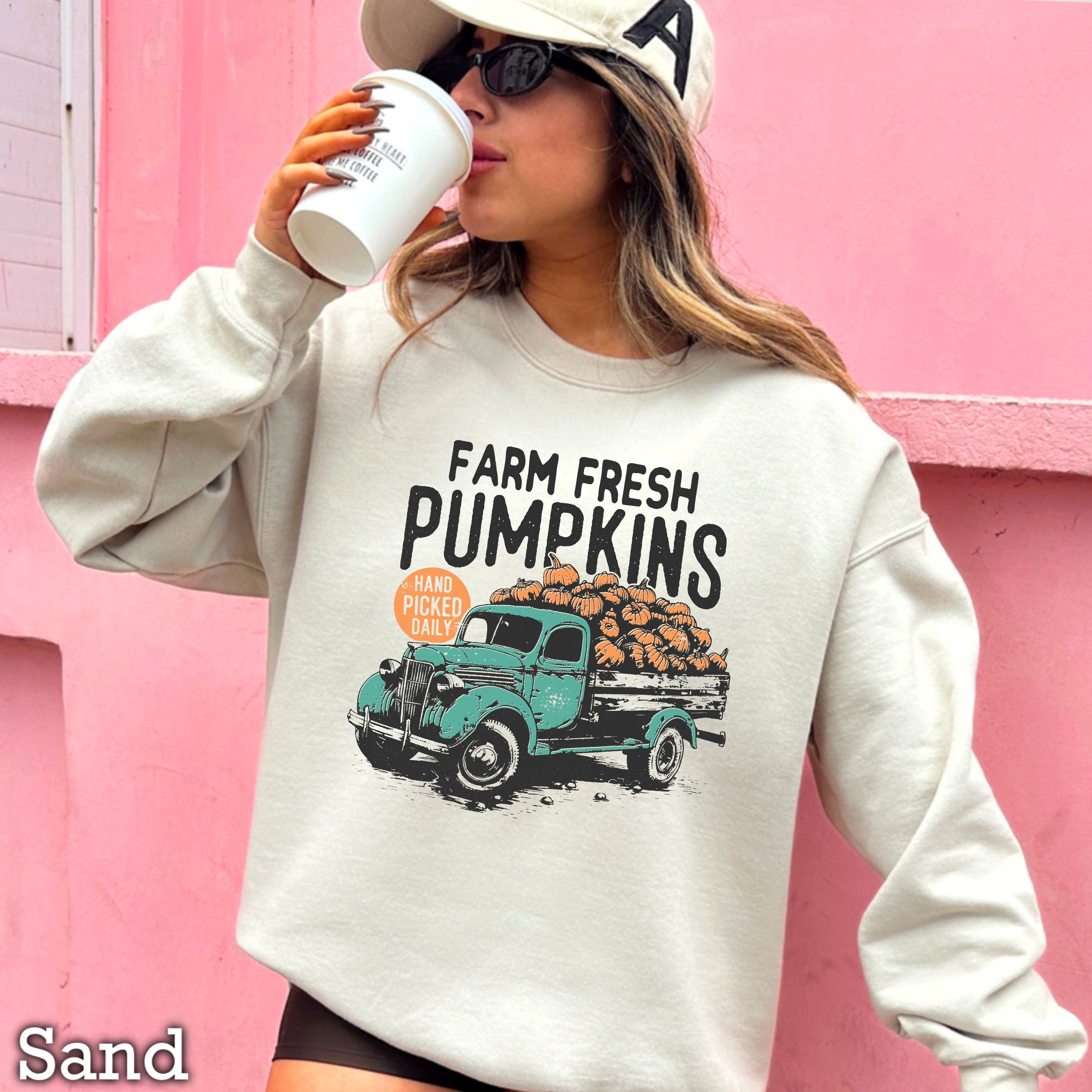 Farm Fresh Pumpkins Fall 2025 Graphic Sweatshirt Women T-Shirts, Hoodie | PodTeesHub.com