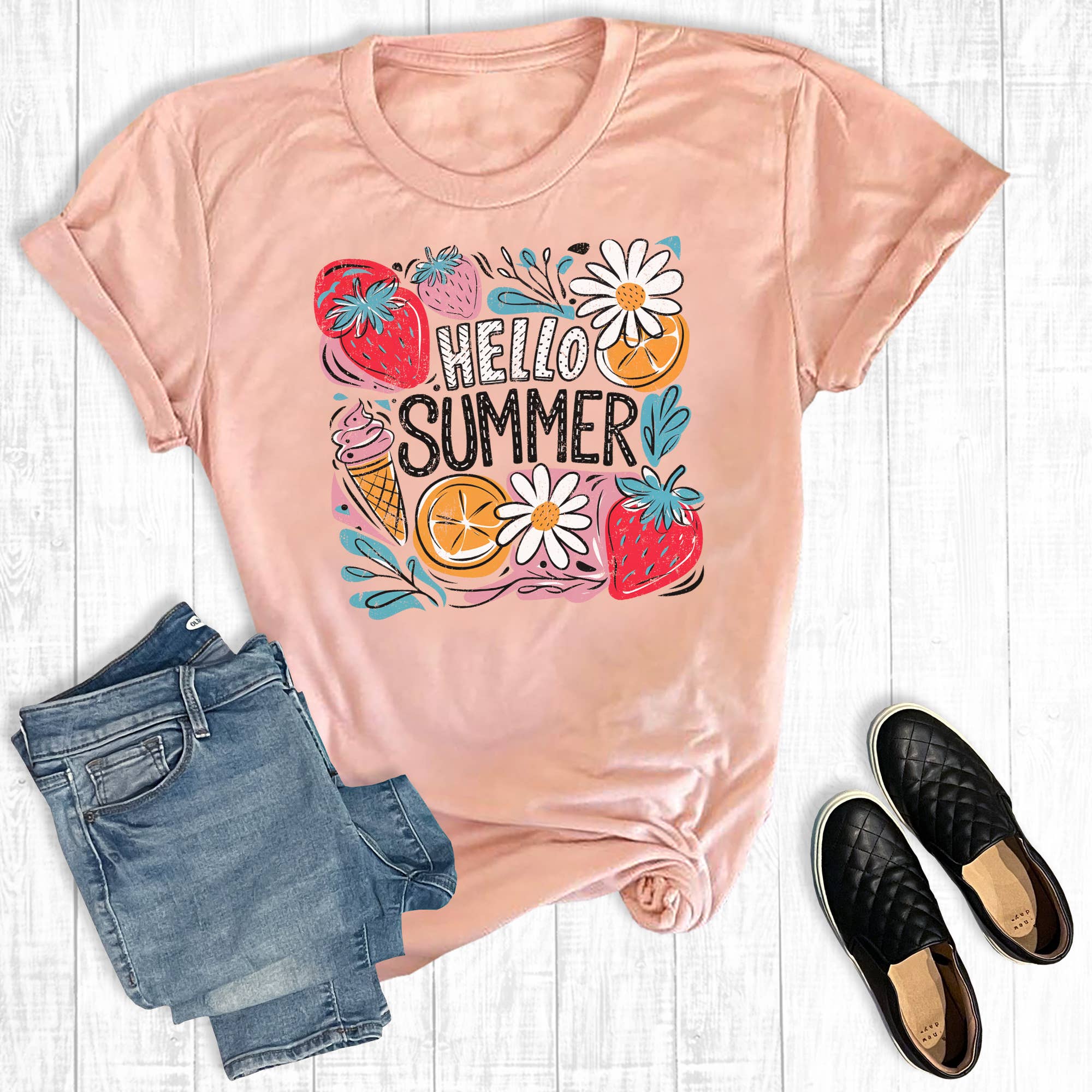 Retro Hello Summer Graphic Tee Hoodie, Sweatshirt | PodTeesHub.com
