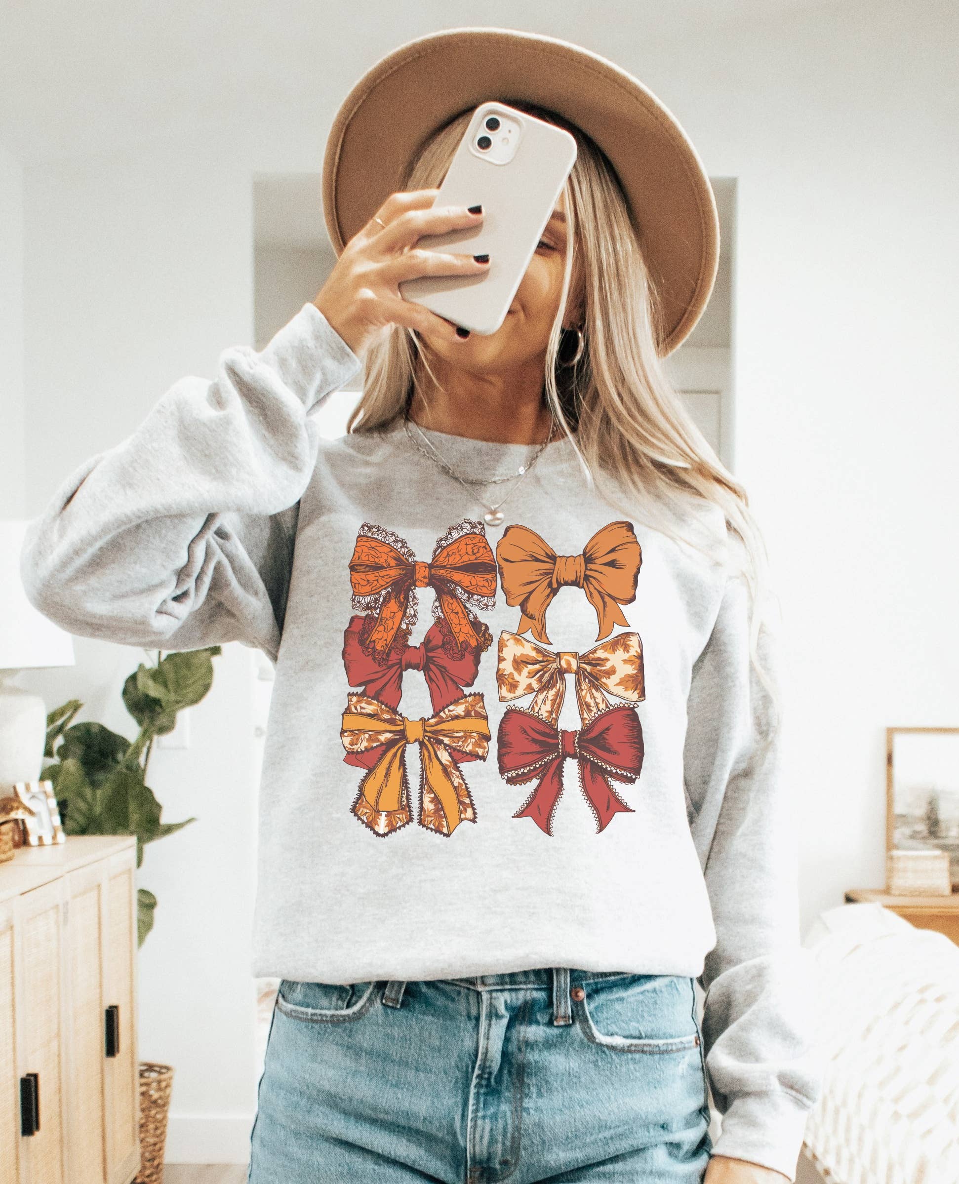 Coquette Bows Fall Crew Neck Sweatshirt T-Shirts, Hoodie | PodTeesHub.com