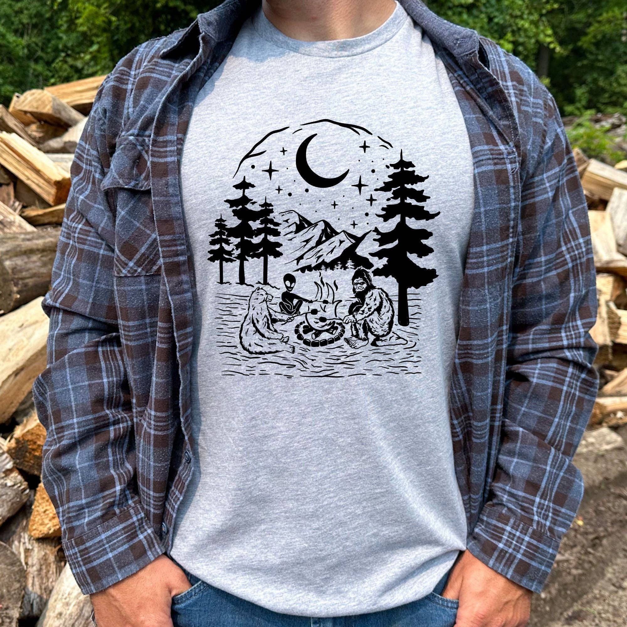 Bigfoot, Alien, Bear Camping Shirt For Men *Unisex Fit*204 Hoodie, Sweatshirt | PodTeesHub.com