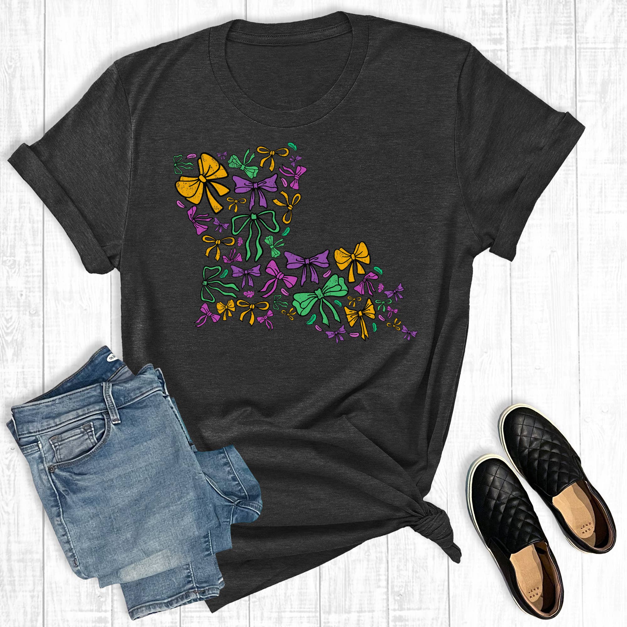 Louisiana Mardi Gras Bows Graphic Tee Hoodie, Sweatshirt | PodTeesHub.com