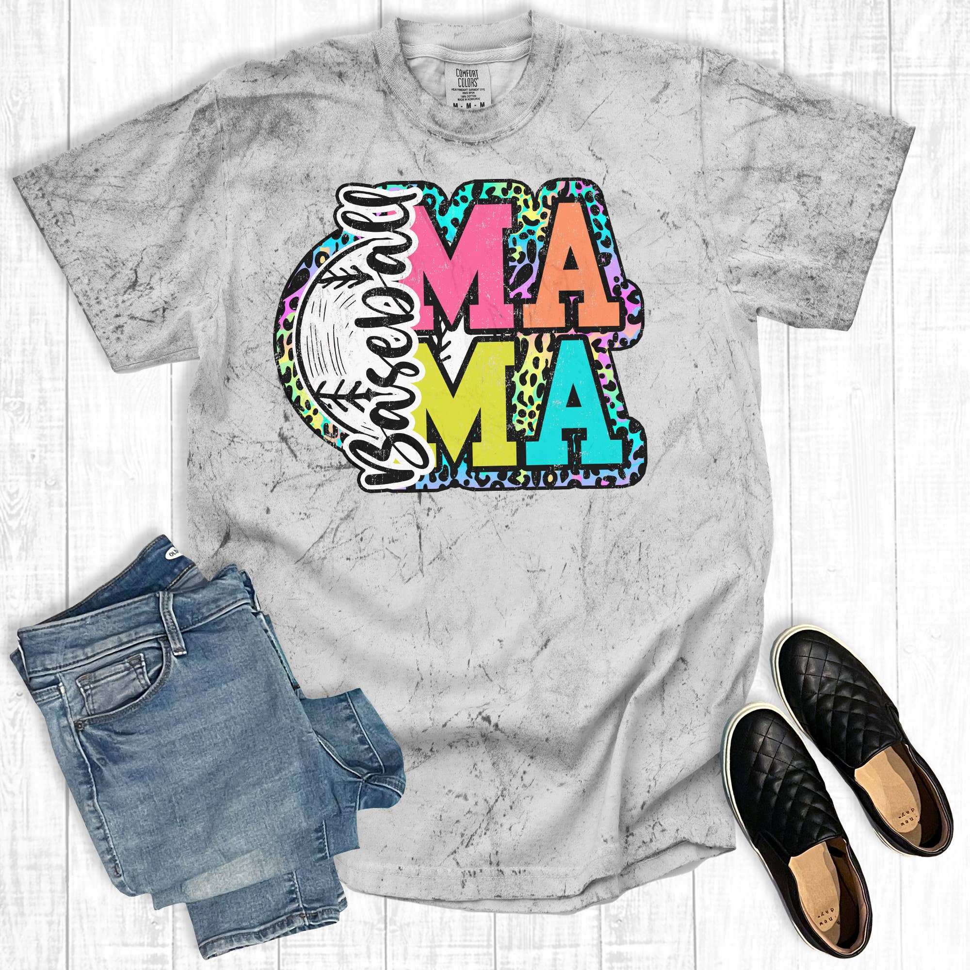Tie Dye Leopard Baseball Mama Comfort Colors Graphic Tee Hoodie, Sweatshirt | PodTeesHub.com