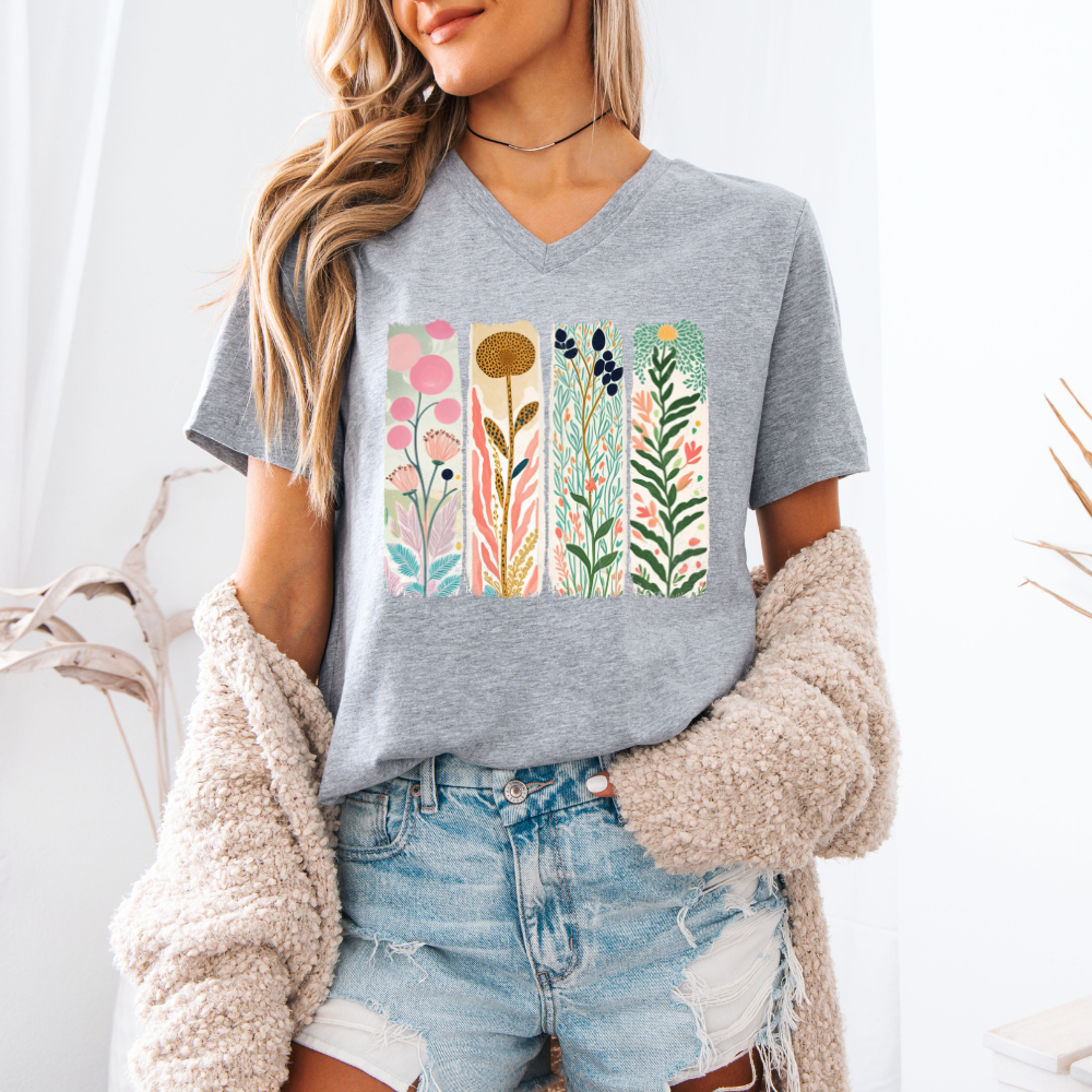 Floral Brushstrokes | Women's V-Neck T-Shirt Hoodie, Sweatshirt | PodTeesHub.com