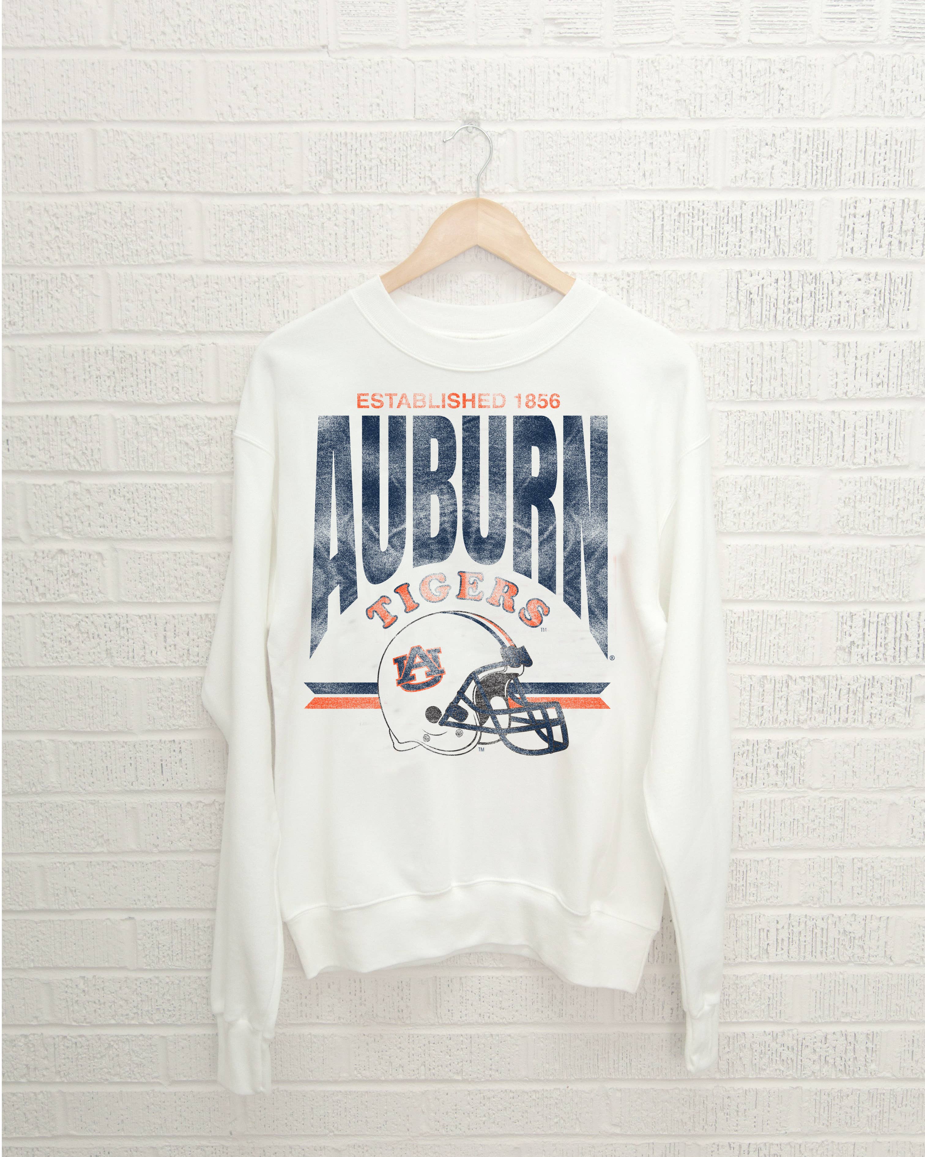 Auburn Tigers Established Helmet White Thrifted Sweatshirt T-Shirts, Hoodie | PodTeesHub.com
