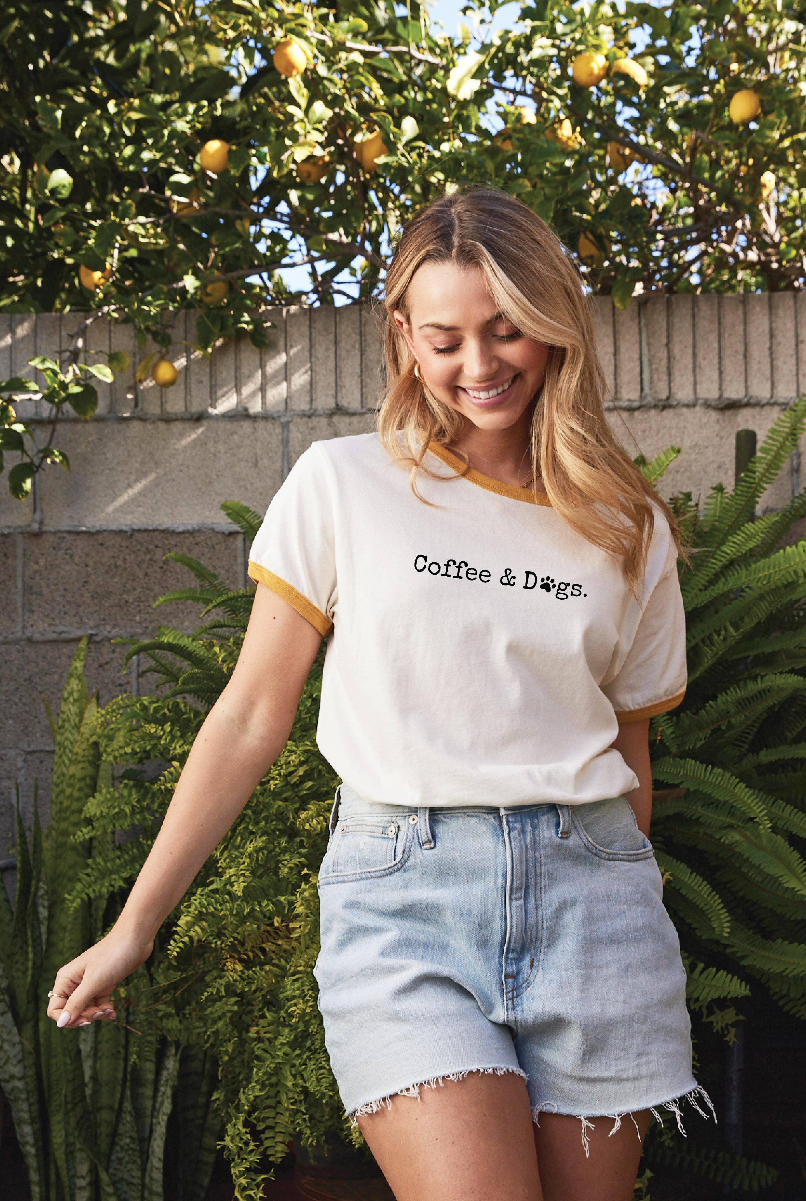 Coffee and Dogs Ringer Graphic T-Shirt Hoodie, Sweatshirt | PodTeesHub.com