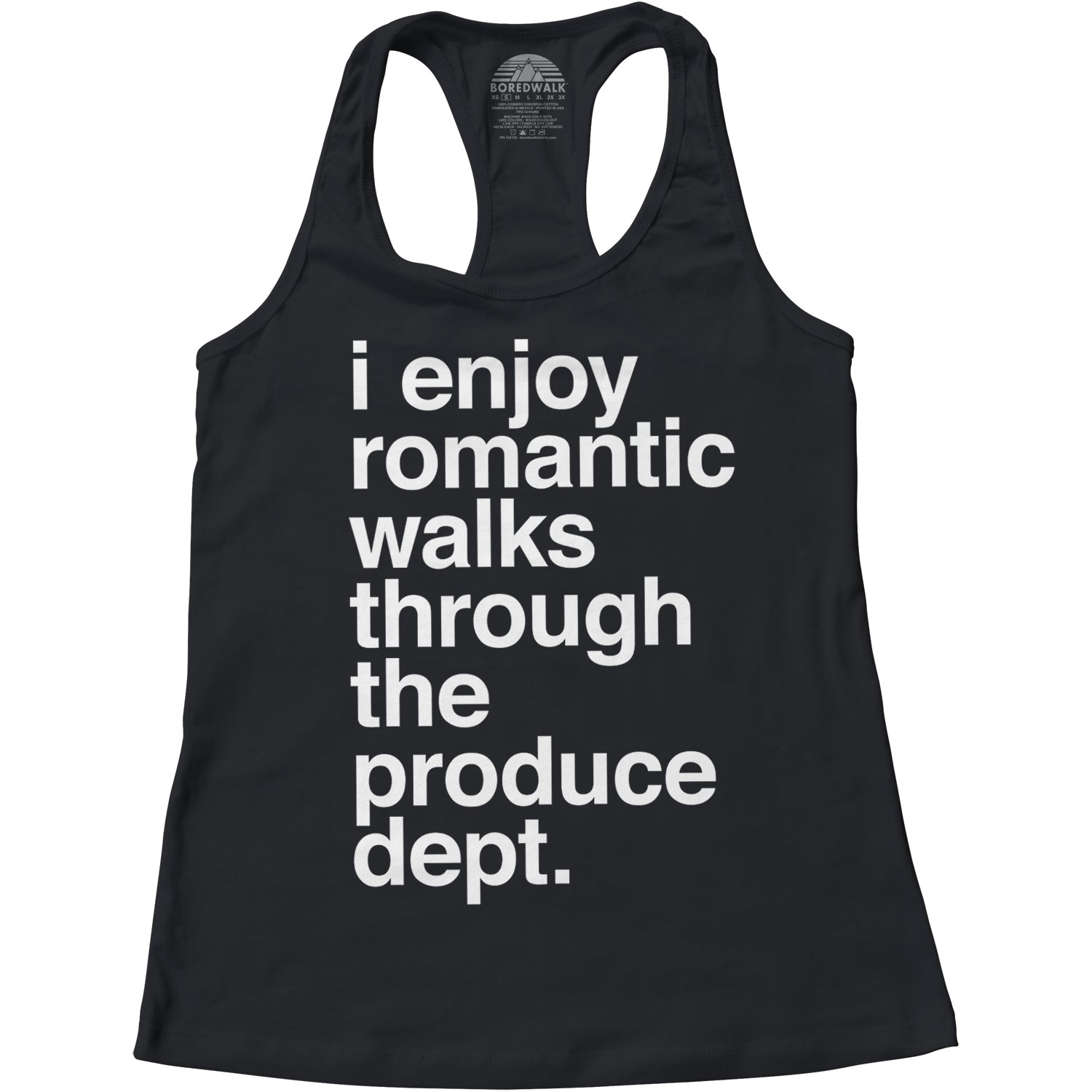 Women's I Enjoy Romantic Walks Through the Produce Department Racerback Tank Top