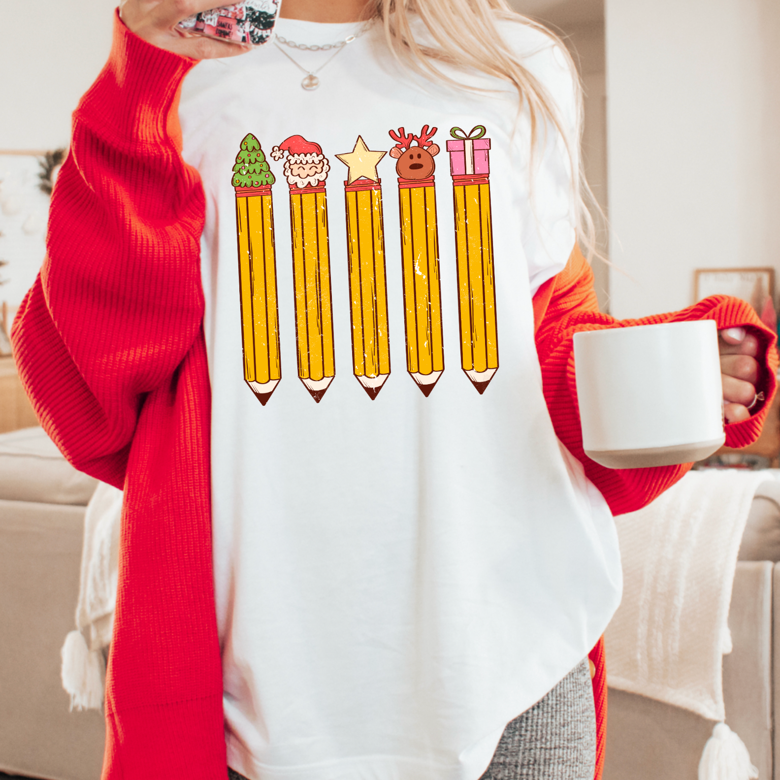 Teacher  Christmas Pencil Gildan Graphic Tee Hoodie, Sweatshirt | PodTeesHub.com
