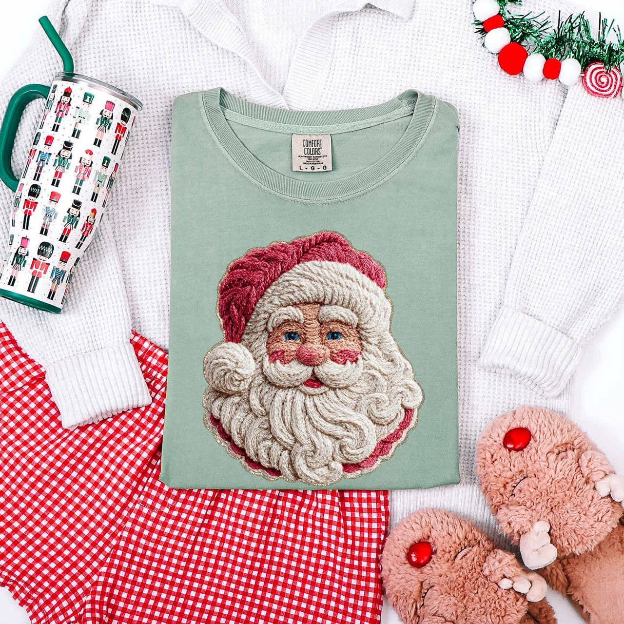 Faux Crocheted Santa Tee Hoodie, Sweatshirt | PodTeesHub.com