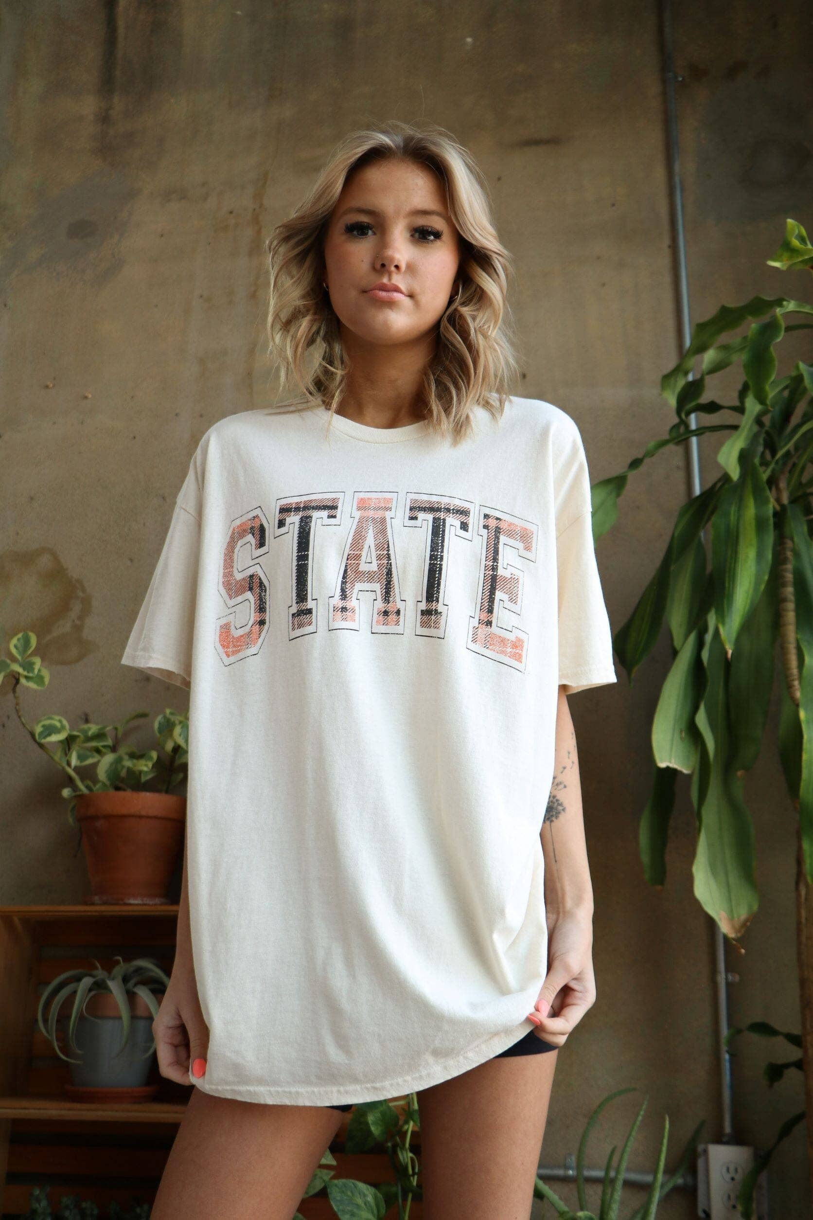 Osu Oklahoma State Cowboys Tartan Off White Thrifted Tee Hoodie, Sweatshirt | PodTeesHub.com