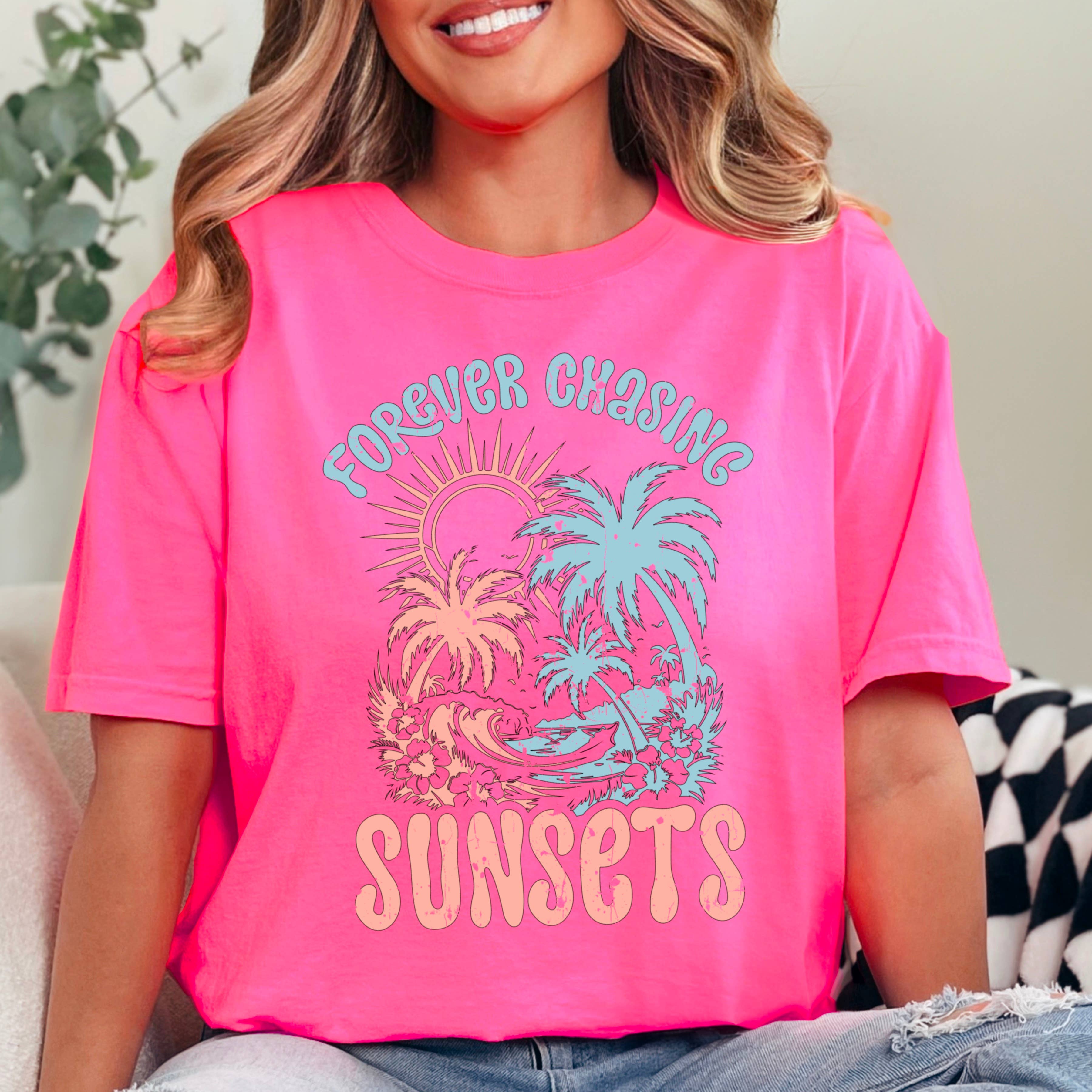 Forever Chasing Sunsets Graphic Shirt | Comfort Colors Hoodie, Sweatshirt | PodTeesHub.com