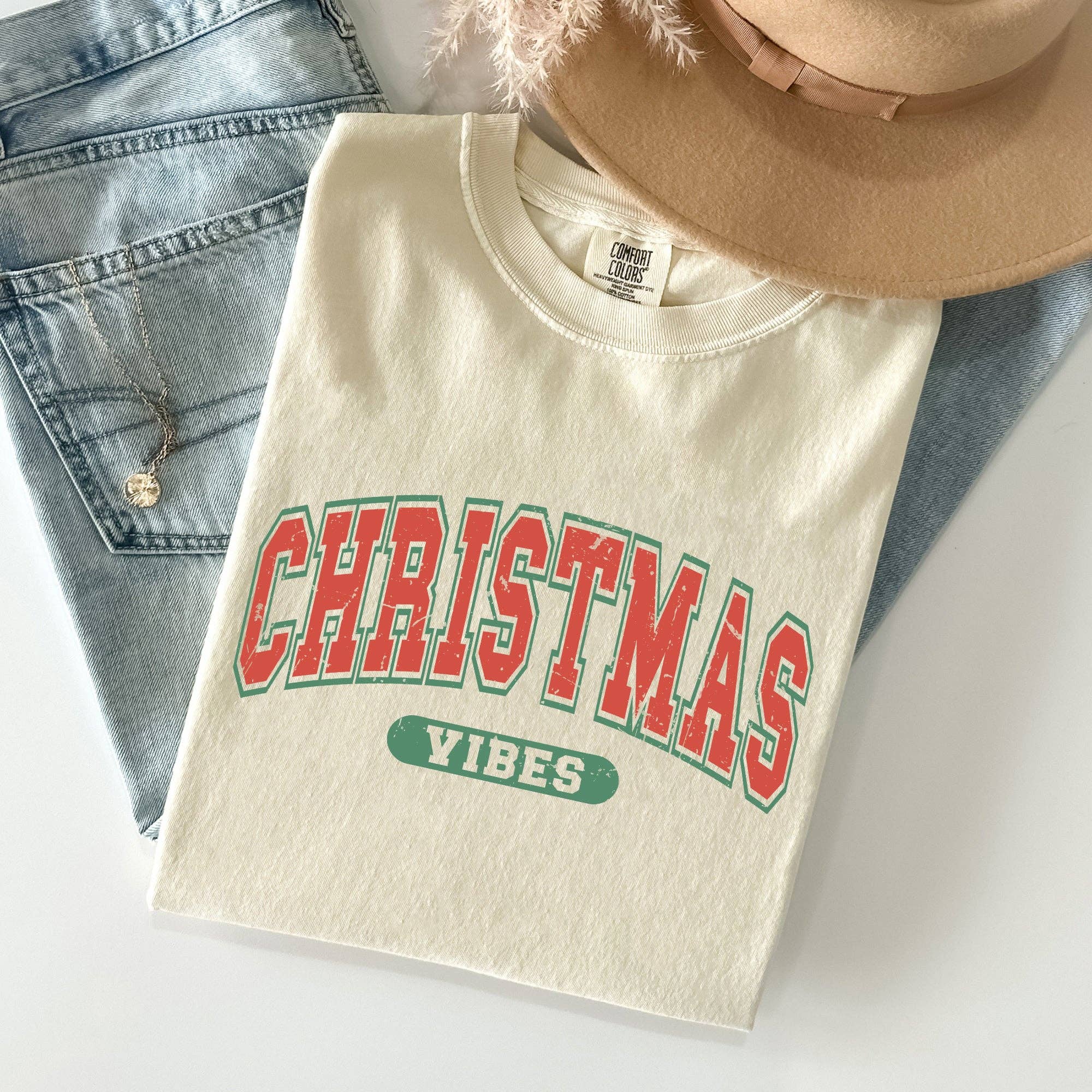 Christmas Vibes, Retro, Varsity, Santa, Snow, Xmas Tshirt Hoodie, Sweatshirt | PodTeesHub.com