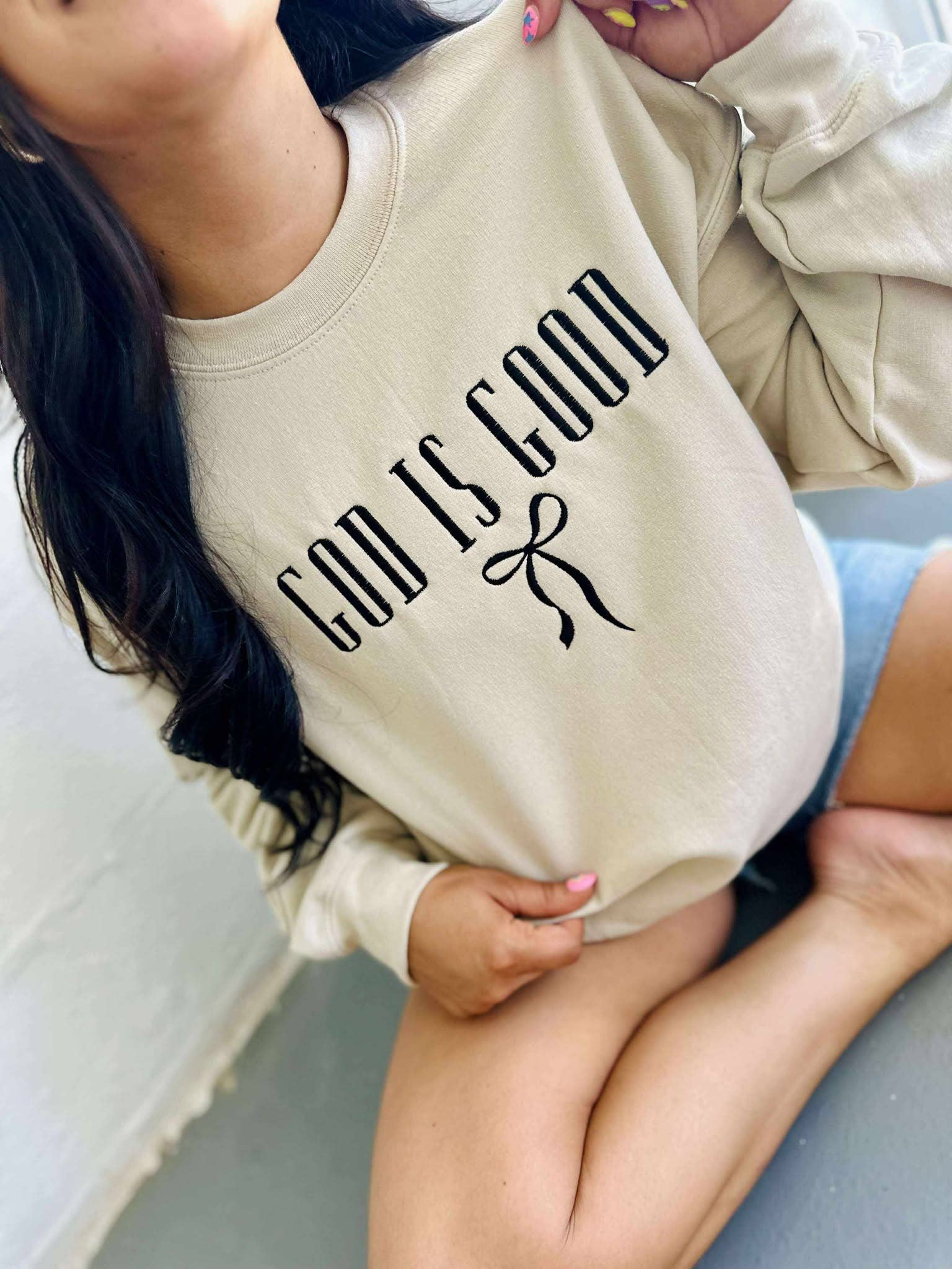 God Is Good with Bow Thread Sweatshirt T-Shirts, Hoodie | PodTeesHub.com