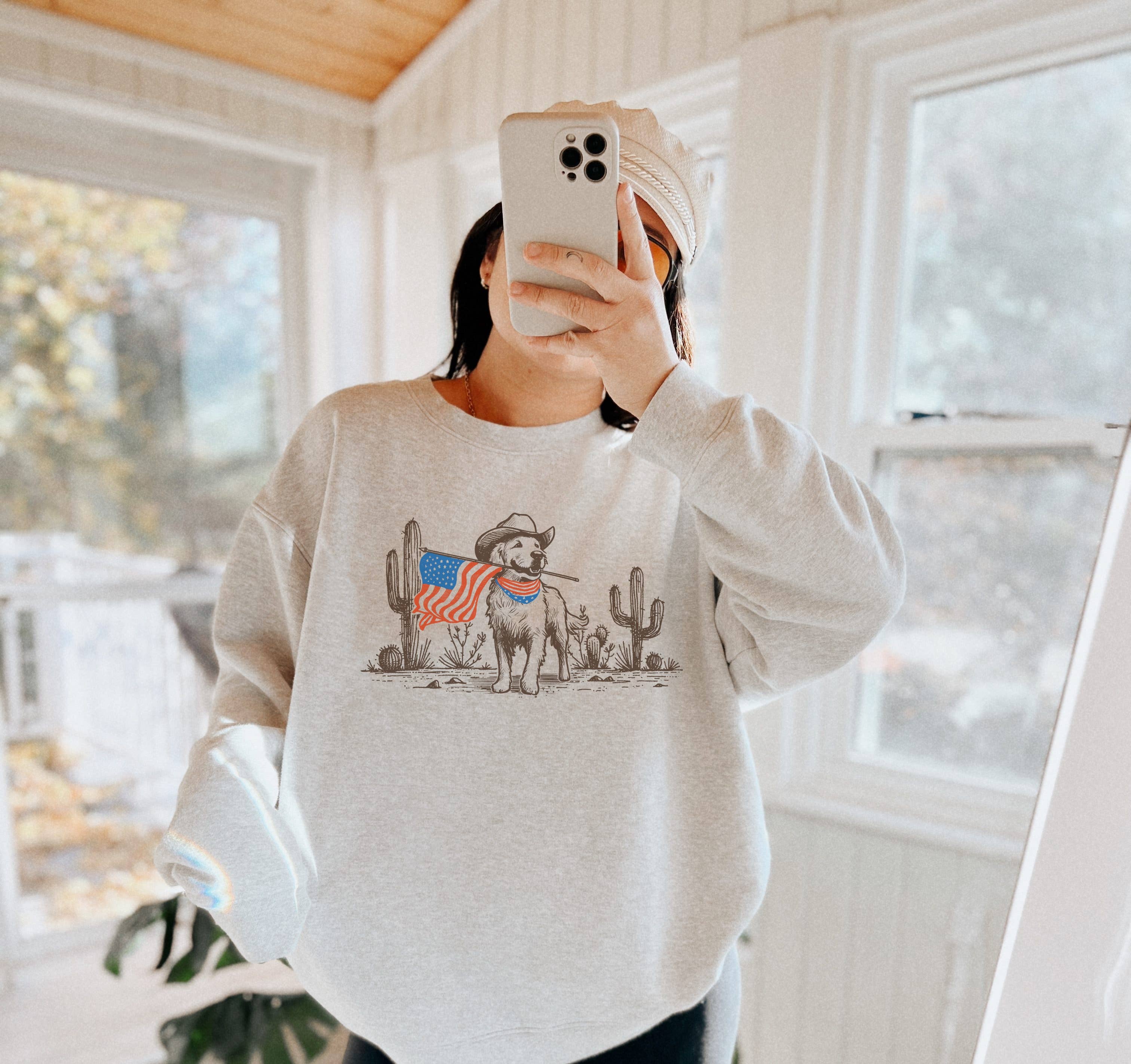 Patriotic Dog Crew Neck Sweatshirt T-Shirts, Hoodie | PodTeesHub.com