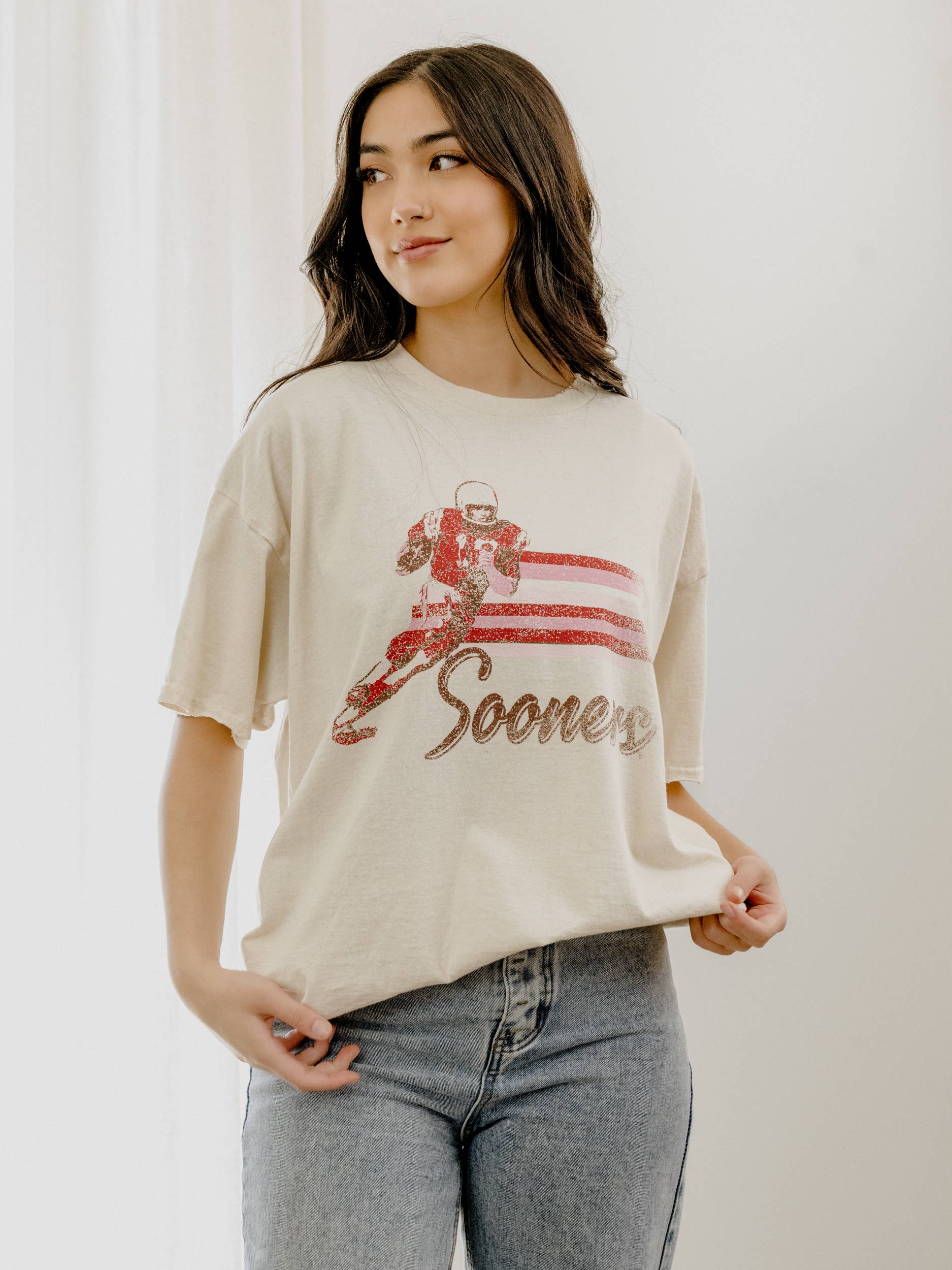 Ou Oklahoma Sooners Mono Qb Off White Thrifted Tee Hoodie, Sweatshirt | PodTeesHub.com