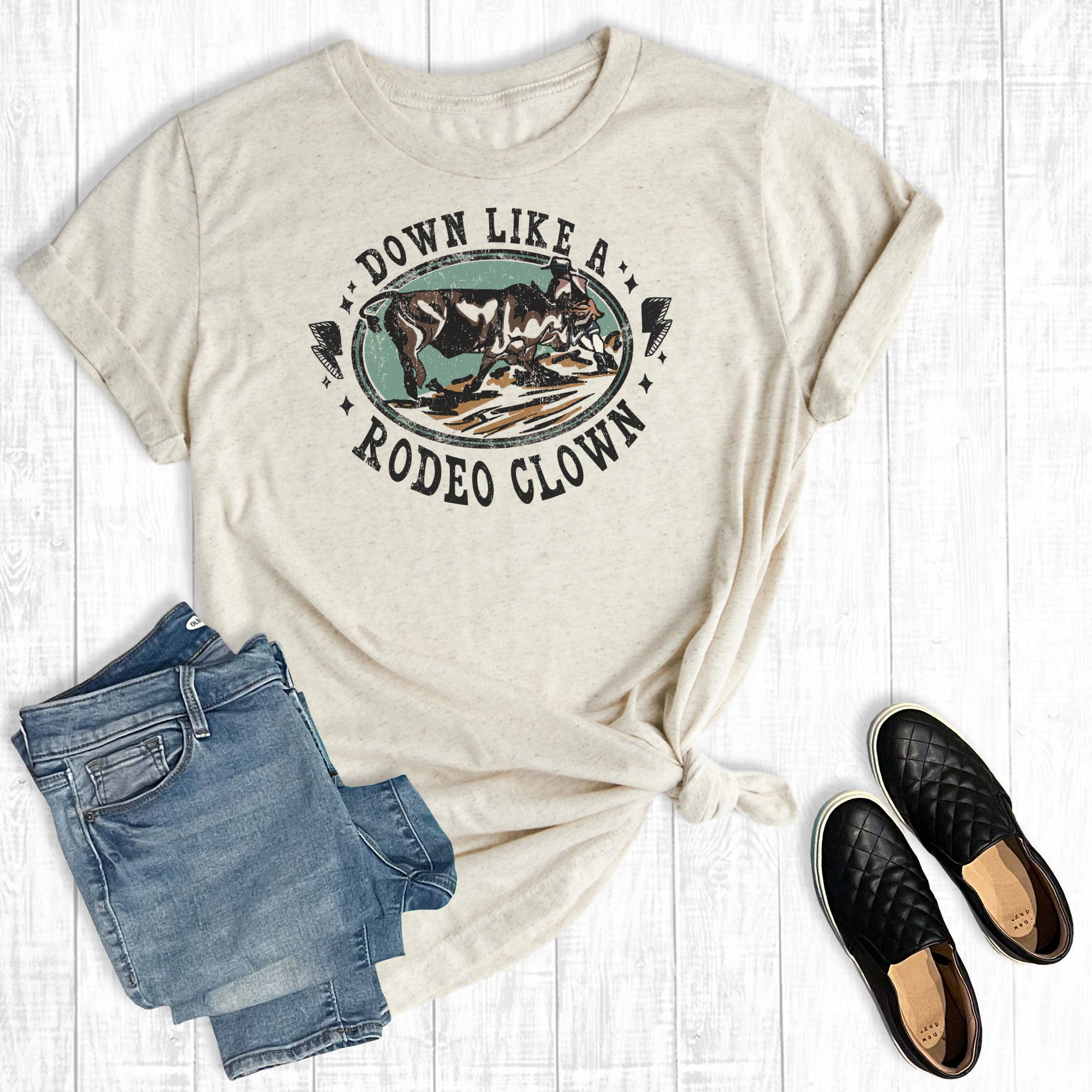 Western Down Like A Rodeo Clown Graphic Tee Hoodie, Sweatshirt | PodTeesHub.com