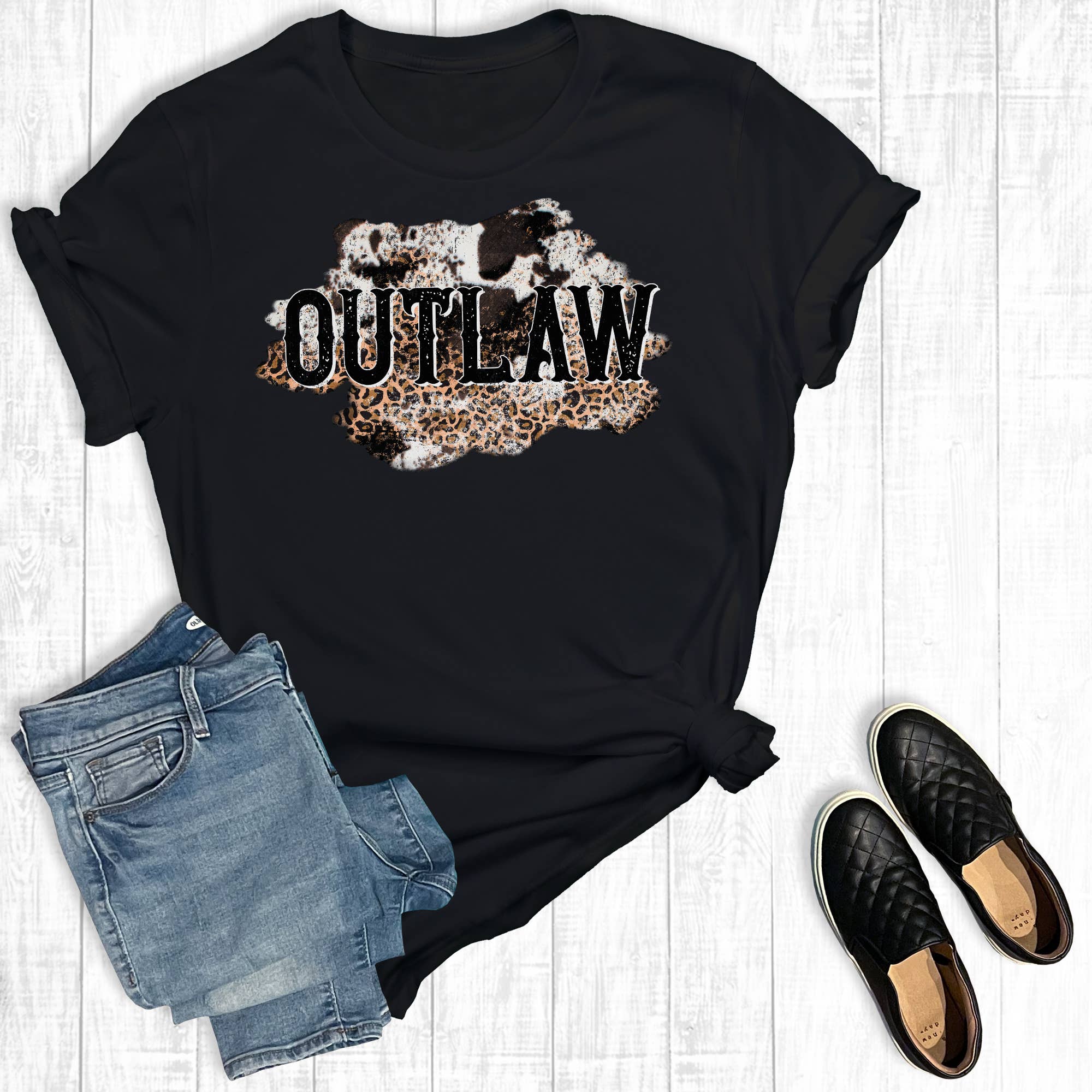 Western Outlaw Leopard Cowhide Graphic Tee Hoodie, Sweatshirt | PodTeesHub.com