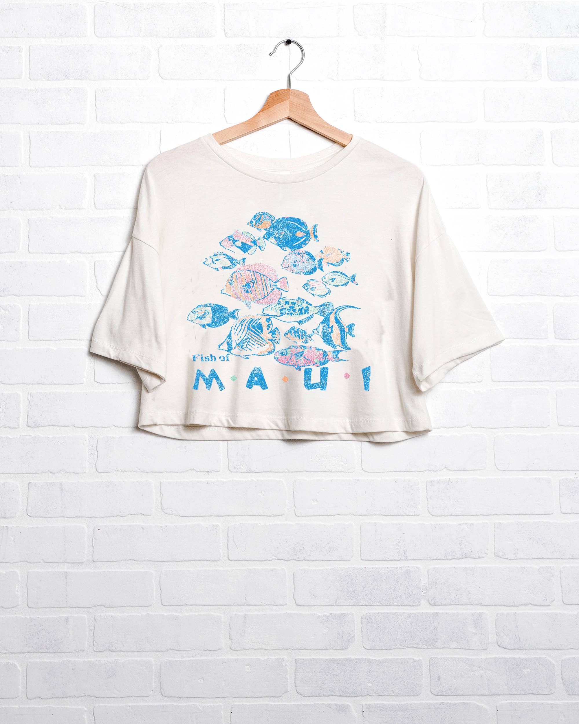 Fish of Maui Off White Cropped Graphic Tee Hoodie, Sweatshirt | PodTeesHub.com