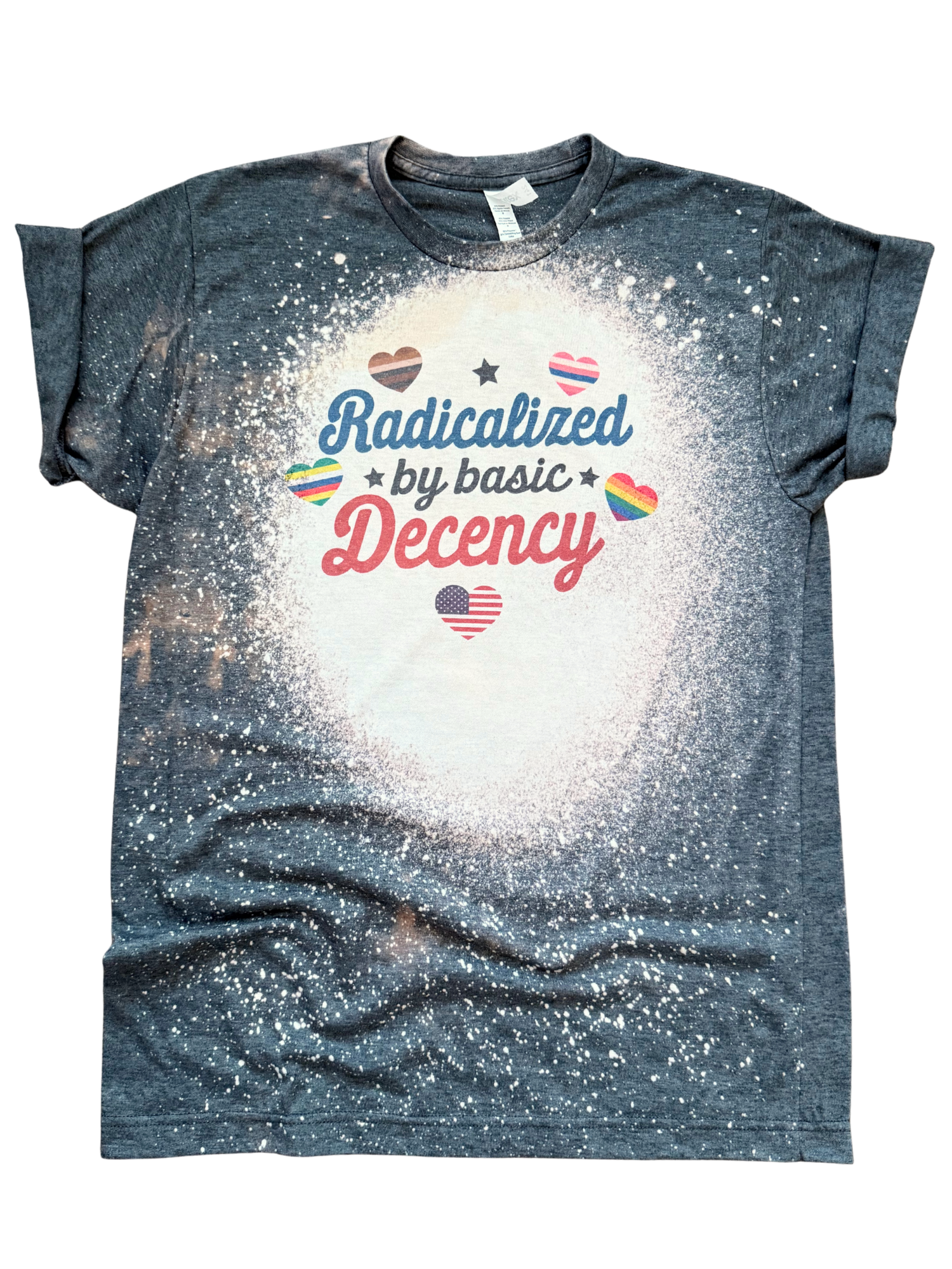 Radicalized By Basic Decency – Pride Bleached Tee Hoodie, Sweatshirt | PodTeesHub.com