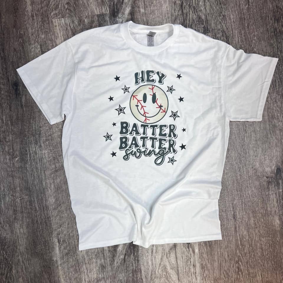 Hey Batter Batter Swing On White Tee Hoodie, Sweatshirt | PodTeesHub.com