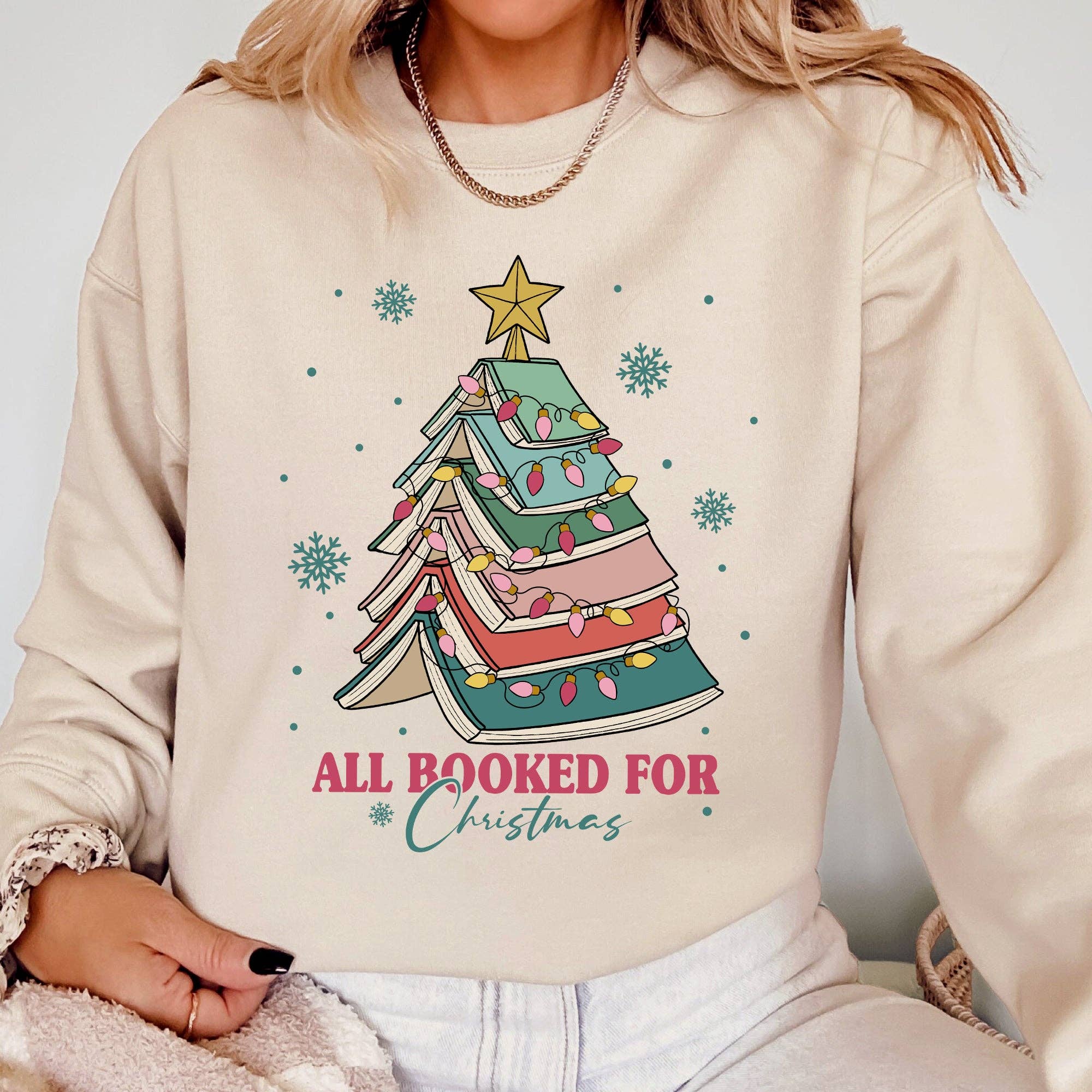 All Booked For Christmas, Reading, Teacher Winter Sweatshirt T-Shirts, Hoodie | PodTeesHub.com