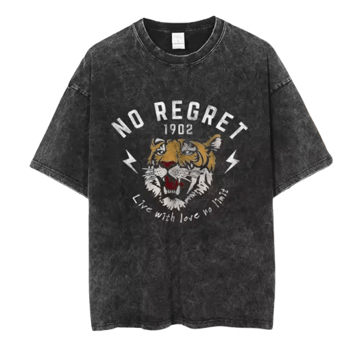 Japanese Brand Y2k Vintage No Regret Tiger Print Washed T Shirt Hoodie, Sweatshirt | PodTeesHub.com