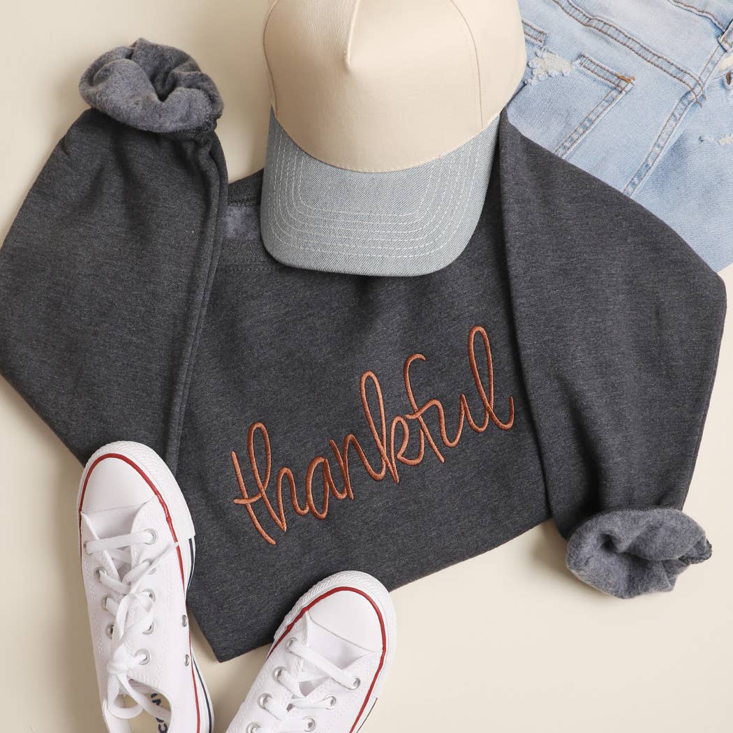 Thankful Cursive Embroidered Heavyweight Sweatshirt T-Shirts, Hoodie | PodTeesHub.com