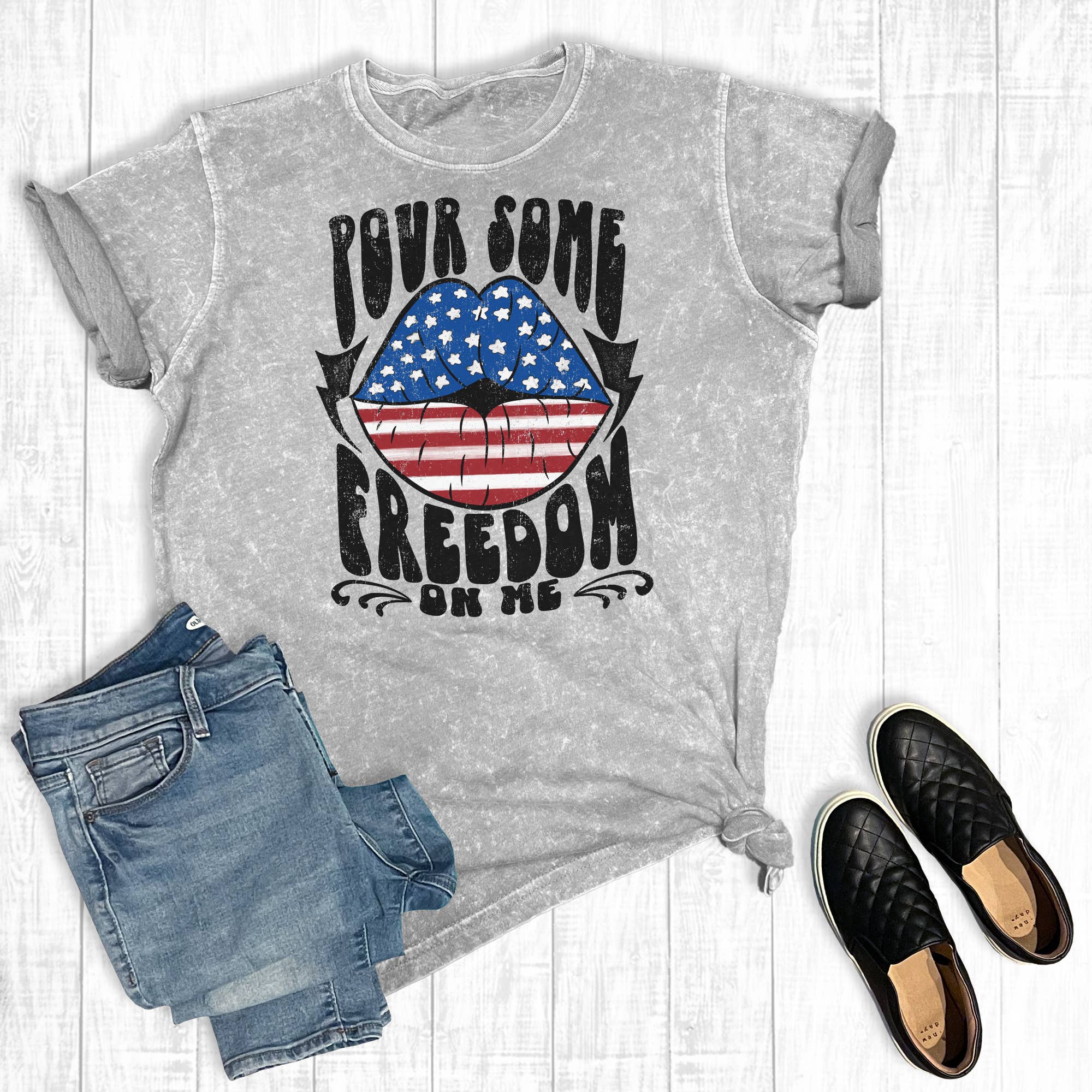 4th of July Pour Some Freedom On Me Mineral Wash Graphic Tee Hoodie, Sweatshirt | PodTeesHub.com