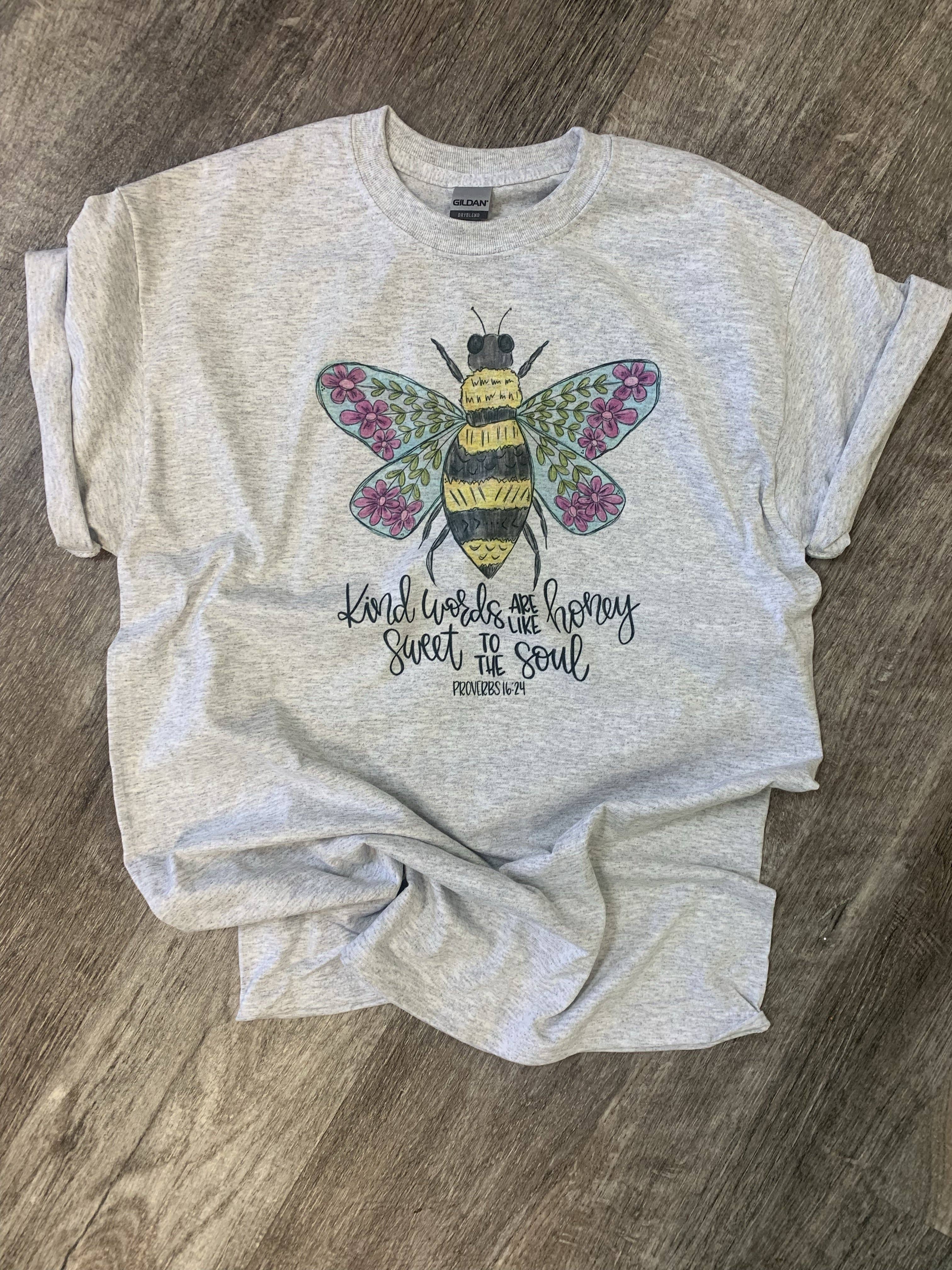 Kind Words Are Like Honey Floral Bee On Ash Gray Tee Hoodie, Sweatshirt | PodTeesHub.com